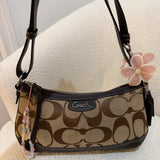 Brown Coach Signature Shoulder Bag with Brown Leather Trim