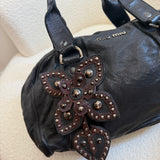 Archive Miu Miu Black Studded Flower Shoulder Bag