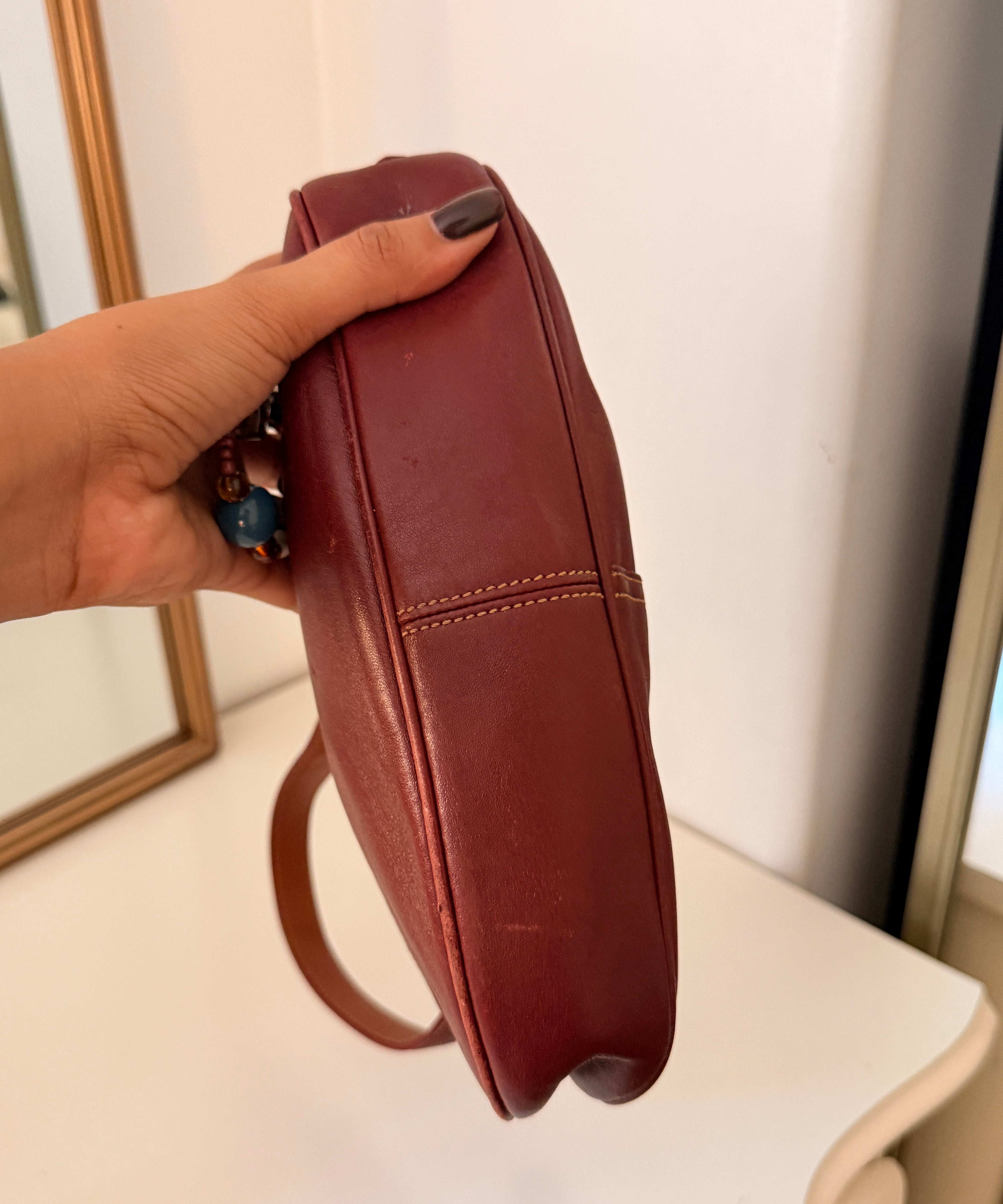 Coach Red Leather Hamptons Mini Hobo Bag