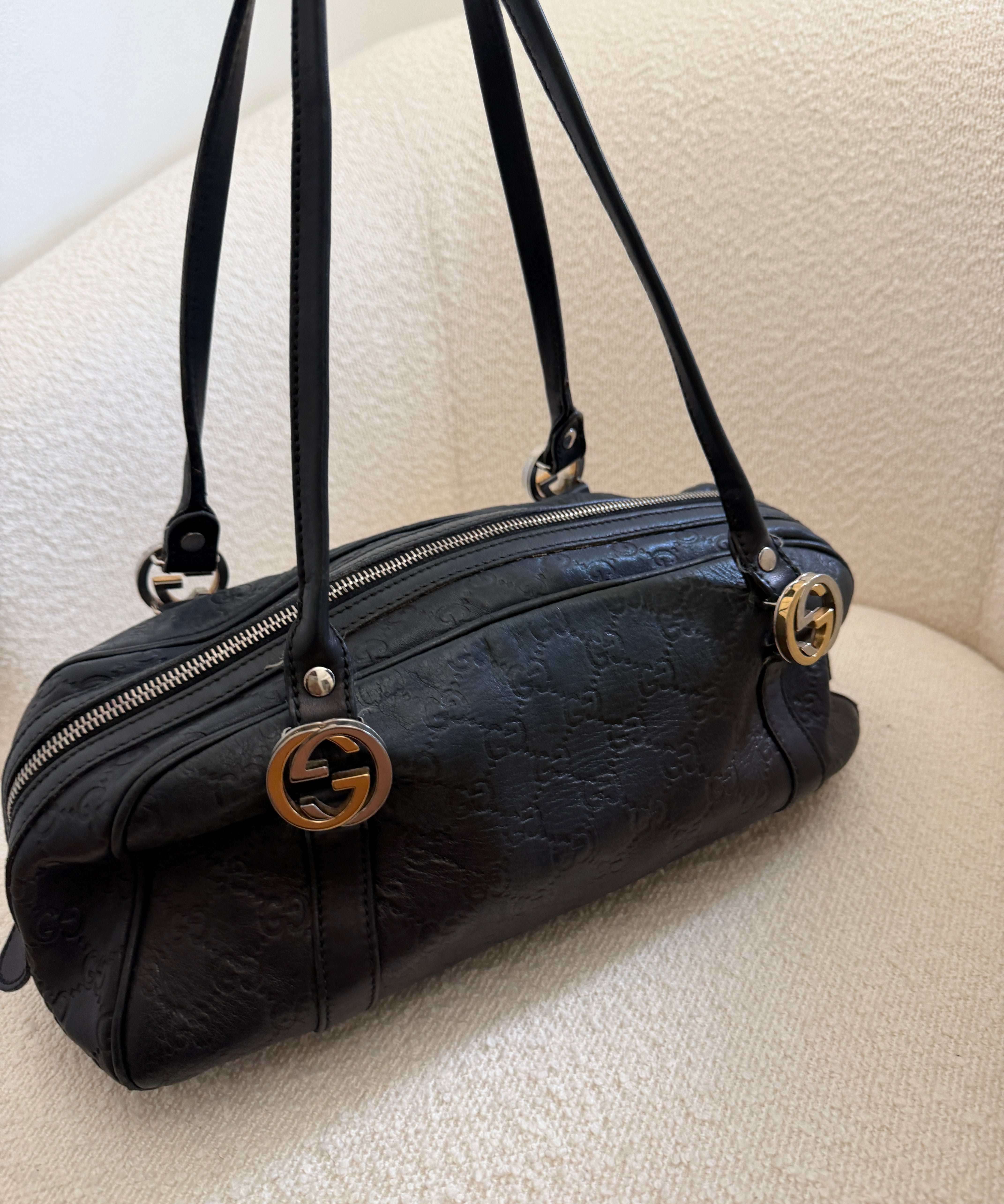 Black Leather Gucci Bowler Shoulder Bag