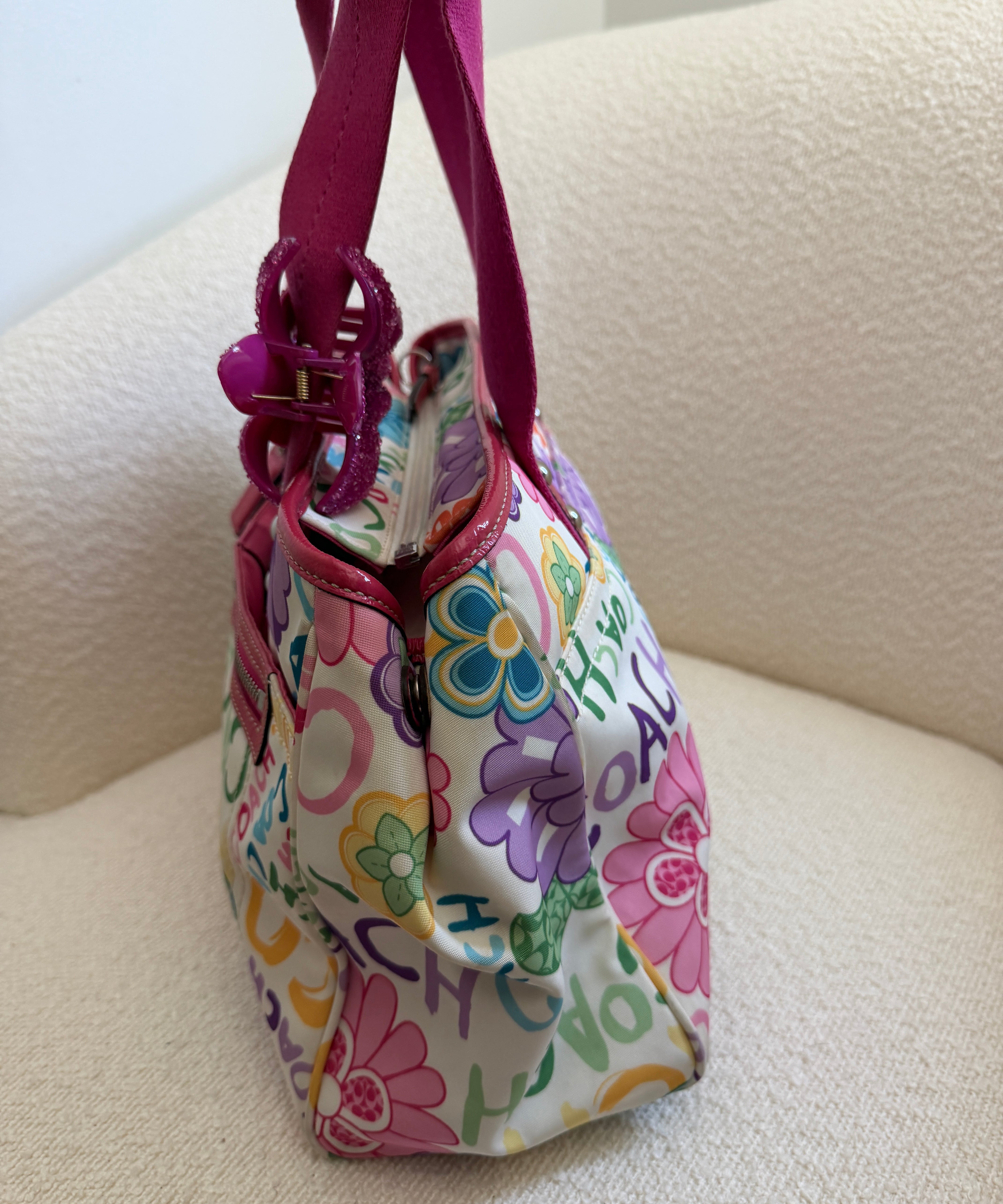 Coach Scribble Magenta Floral Tote Bag