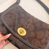 Coach Brown Signature Turnlock Ergo Flap Bag
