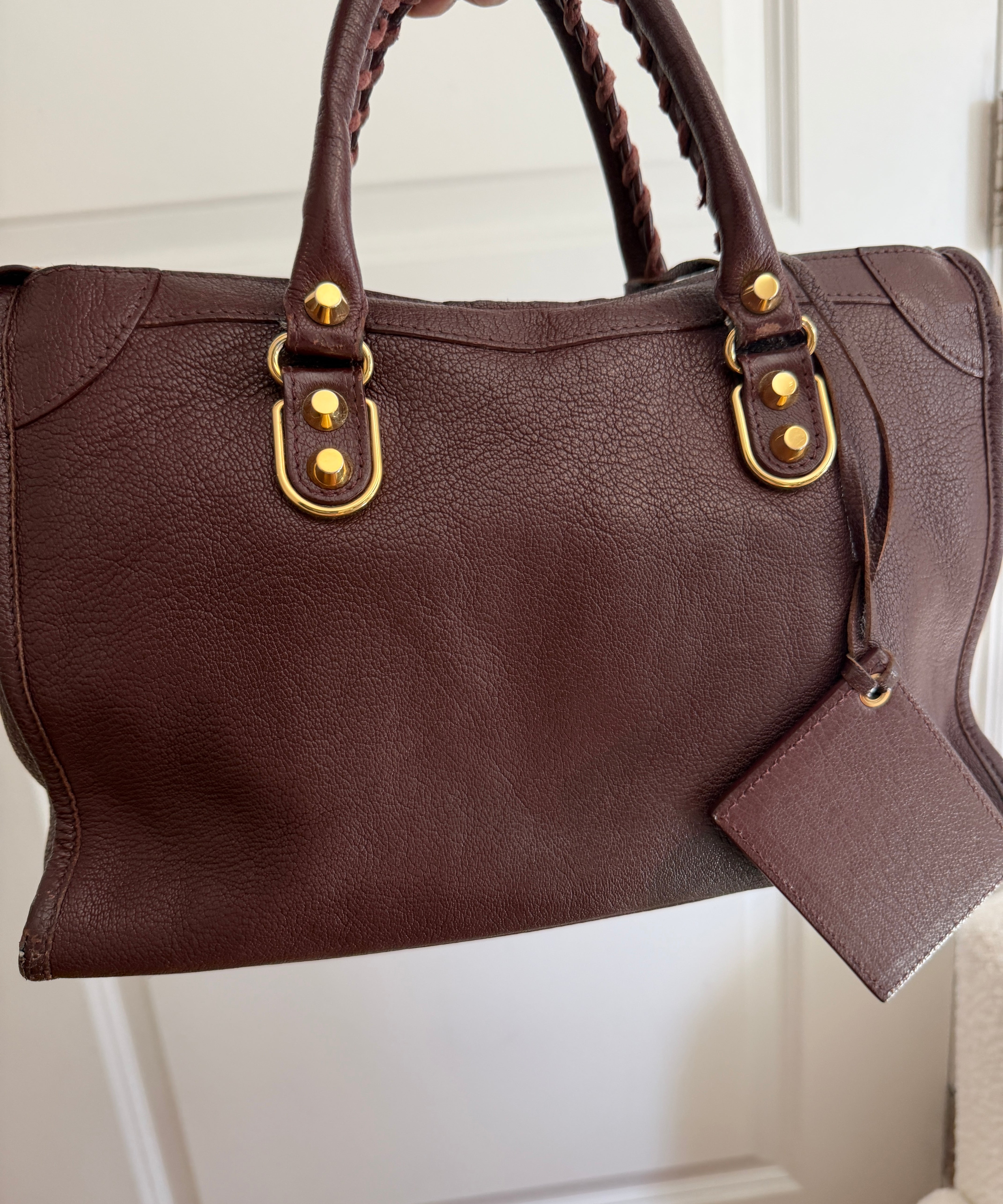 Balenciaga Maroon Classic City Mini Leather Gold Hardware Bag
