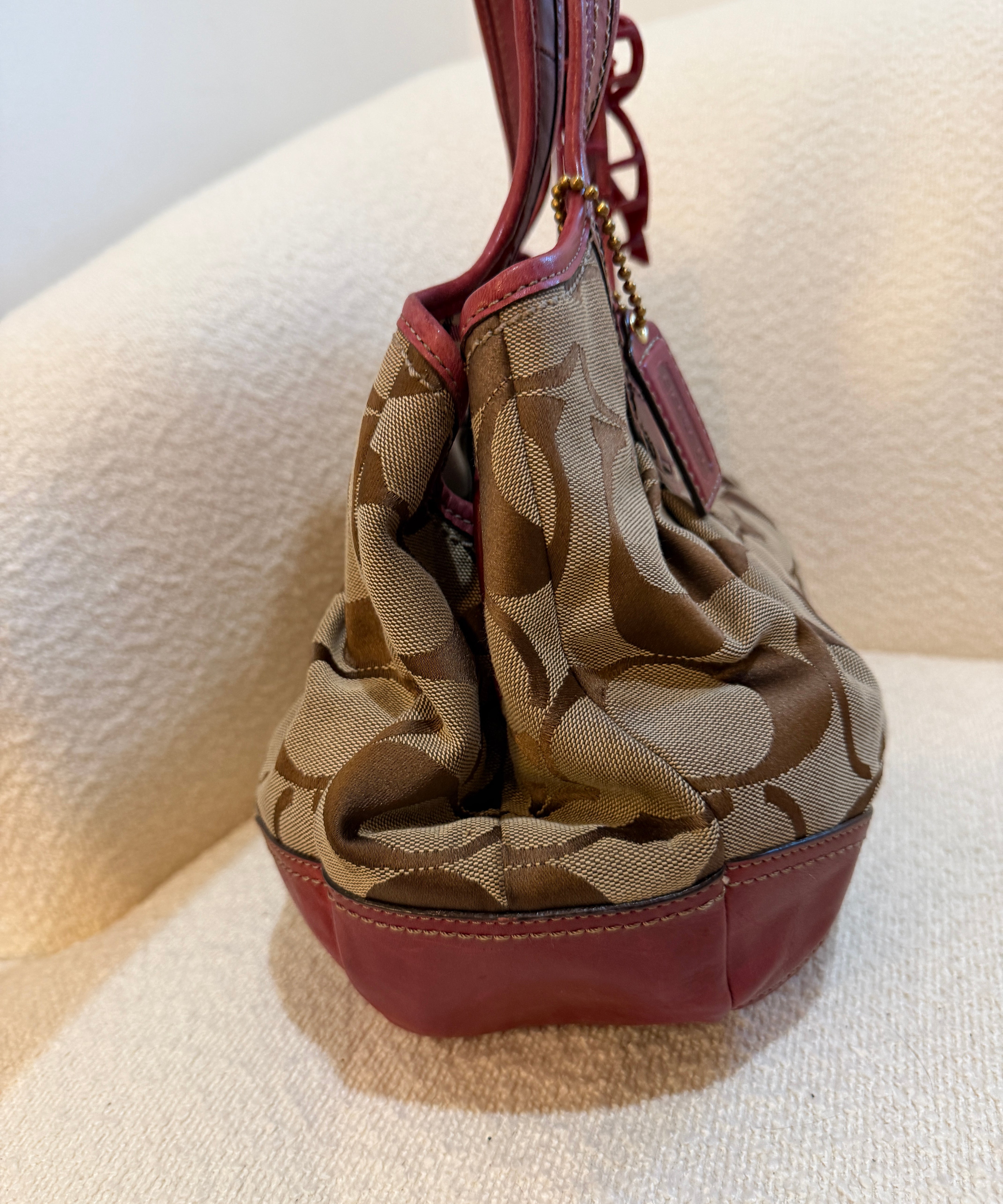 Coach Red Trim Canvas Ergo Kisslock Bag