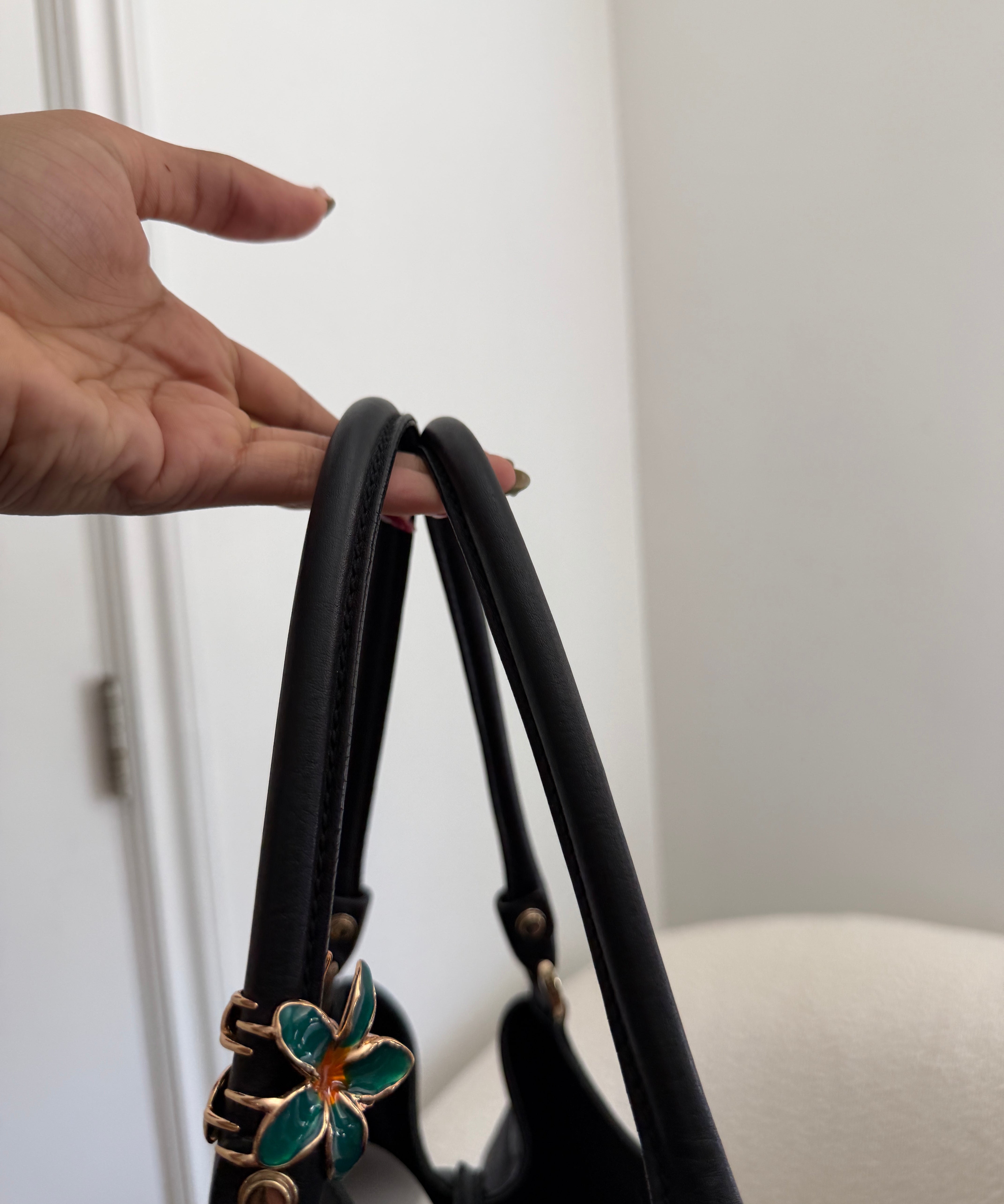 Black Leather Gucci D-Ring Large Shoulder Bag