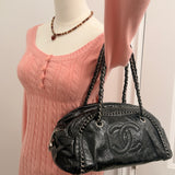 Chanel Black Patent Luxe Ligne Bowler Bag Set
