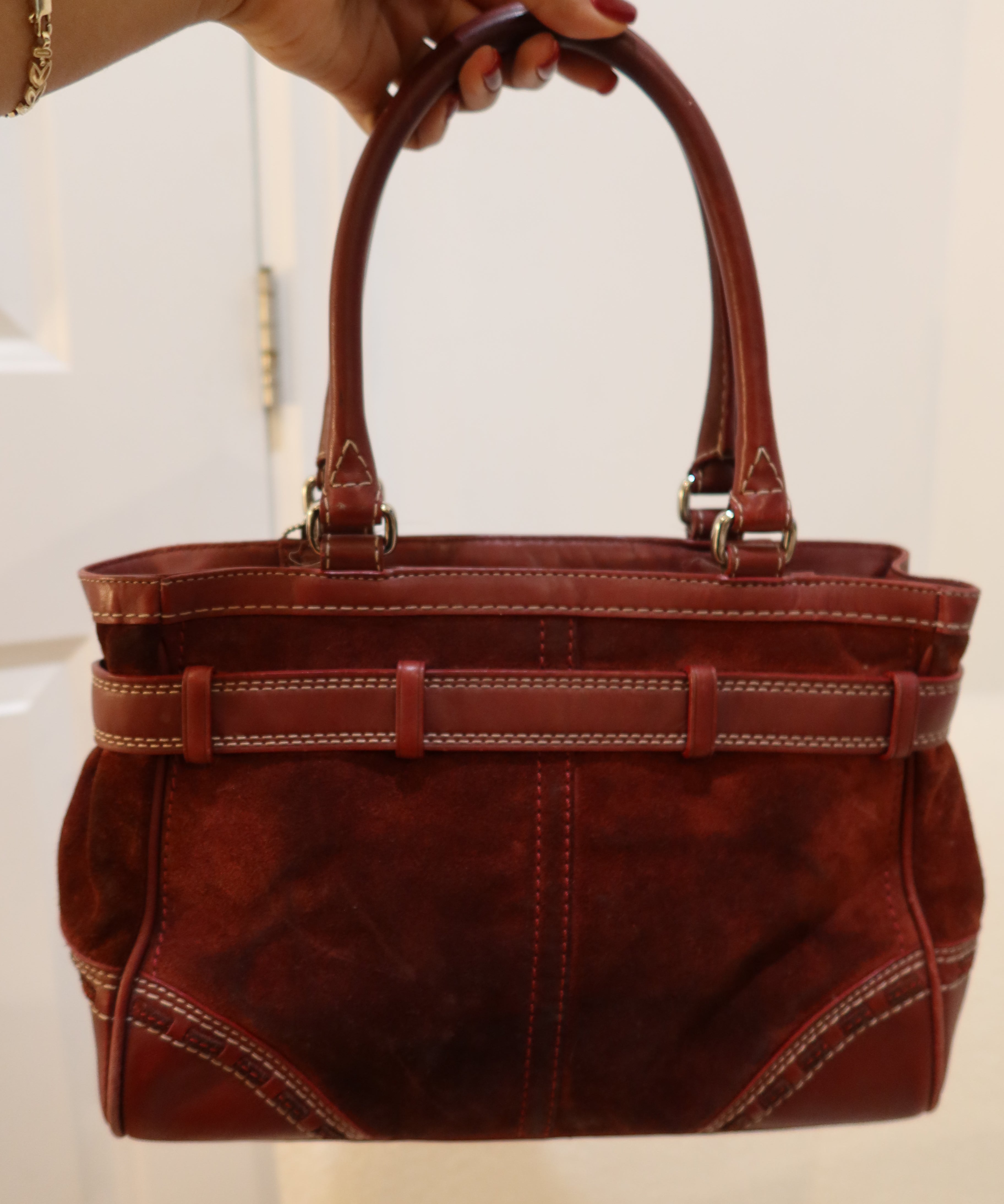 Coach Burgundy Suede Hamptons Carry-All Bag