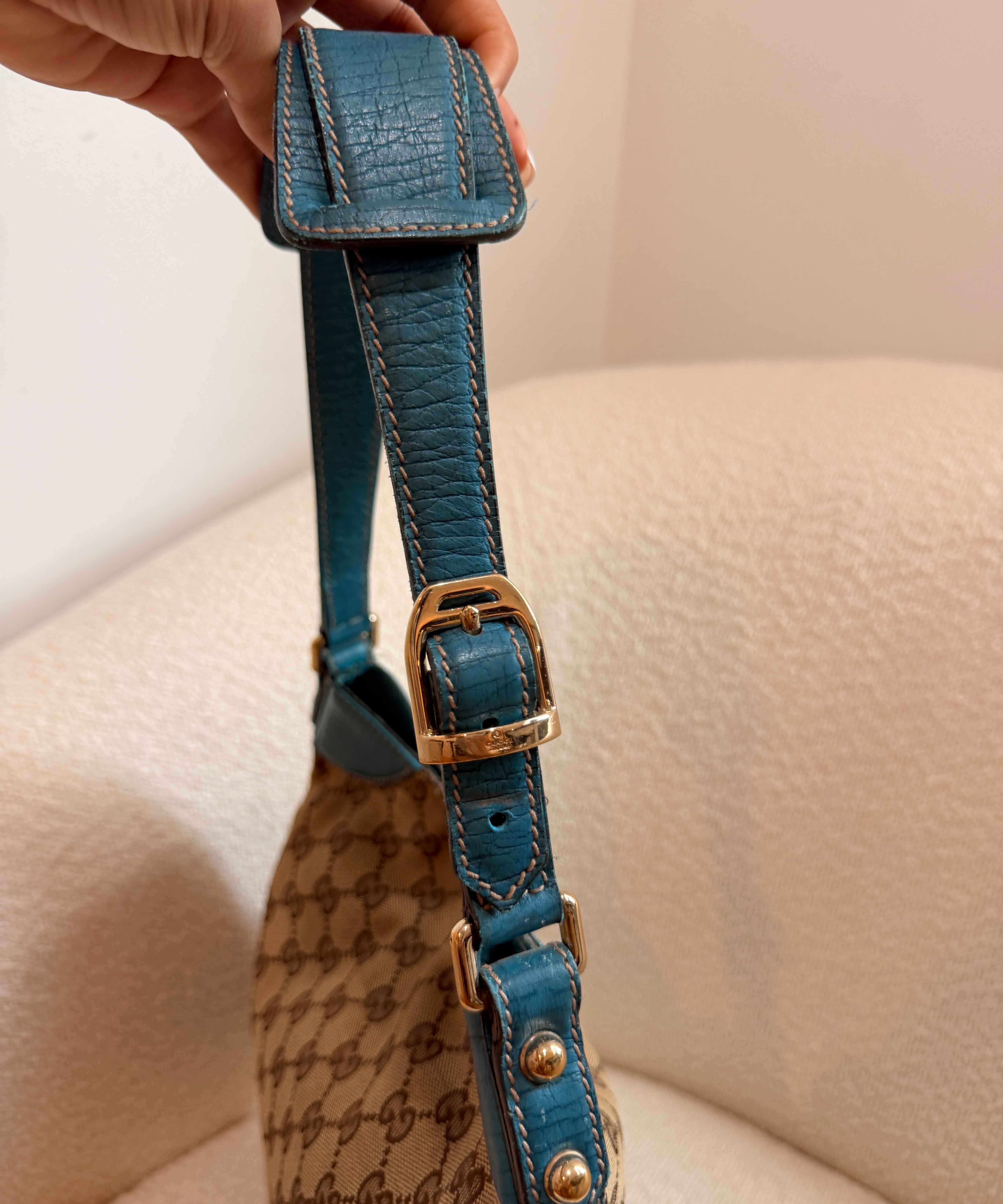 Teal Gucci Horsebit Shoulder Bag