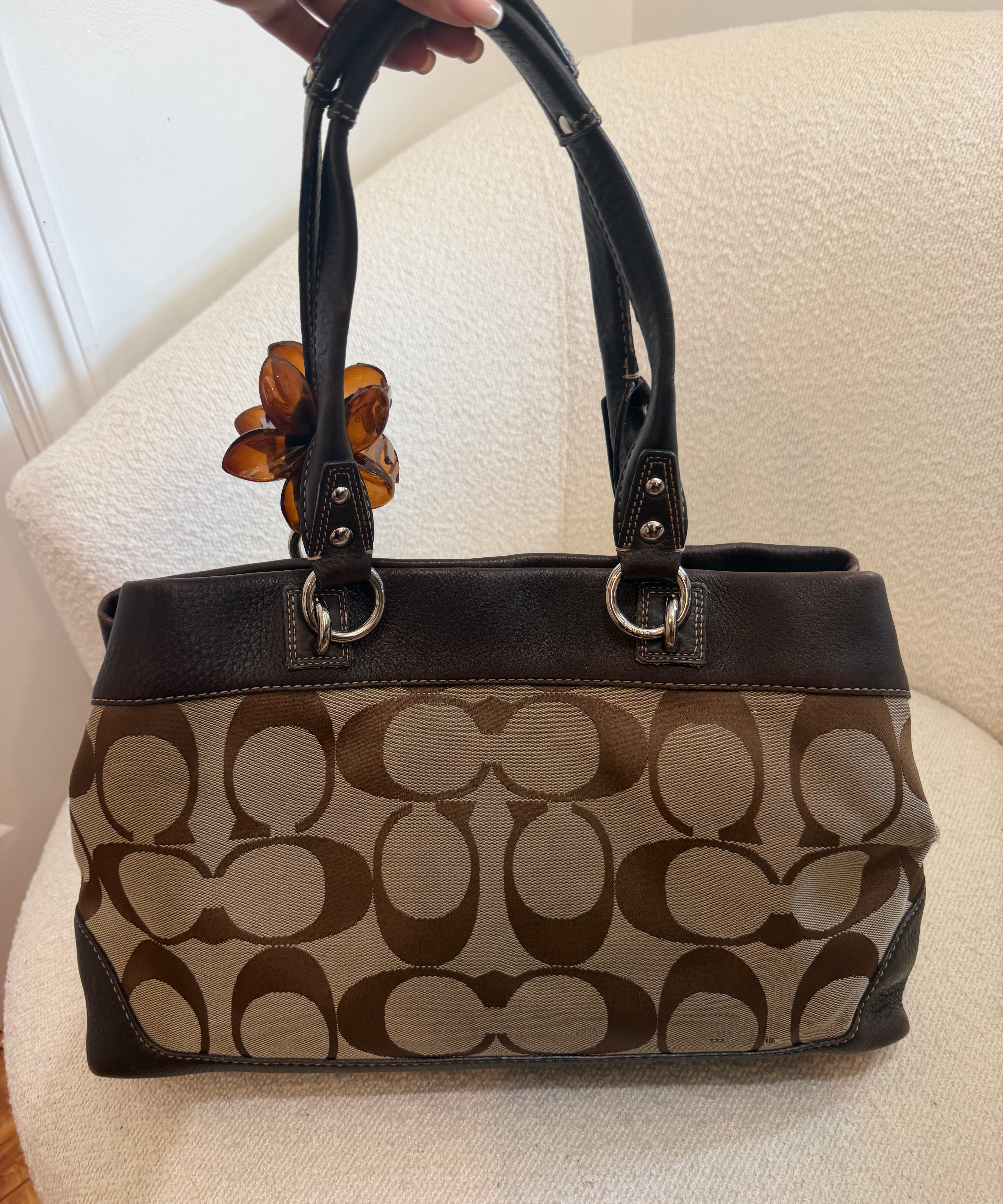Coach Brown Trim Signature Tote Bag