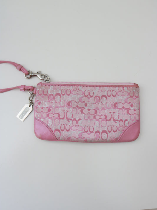 Rare Coach Pink Optic Shimmer Signature Wristlet