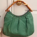 Teal Gucci Leather Bamboo Handle Studded Hobo