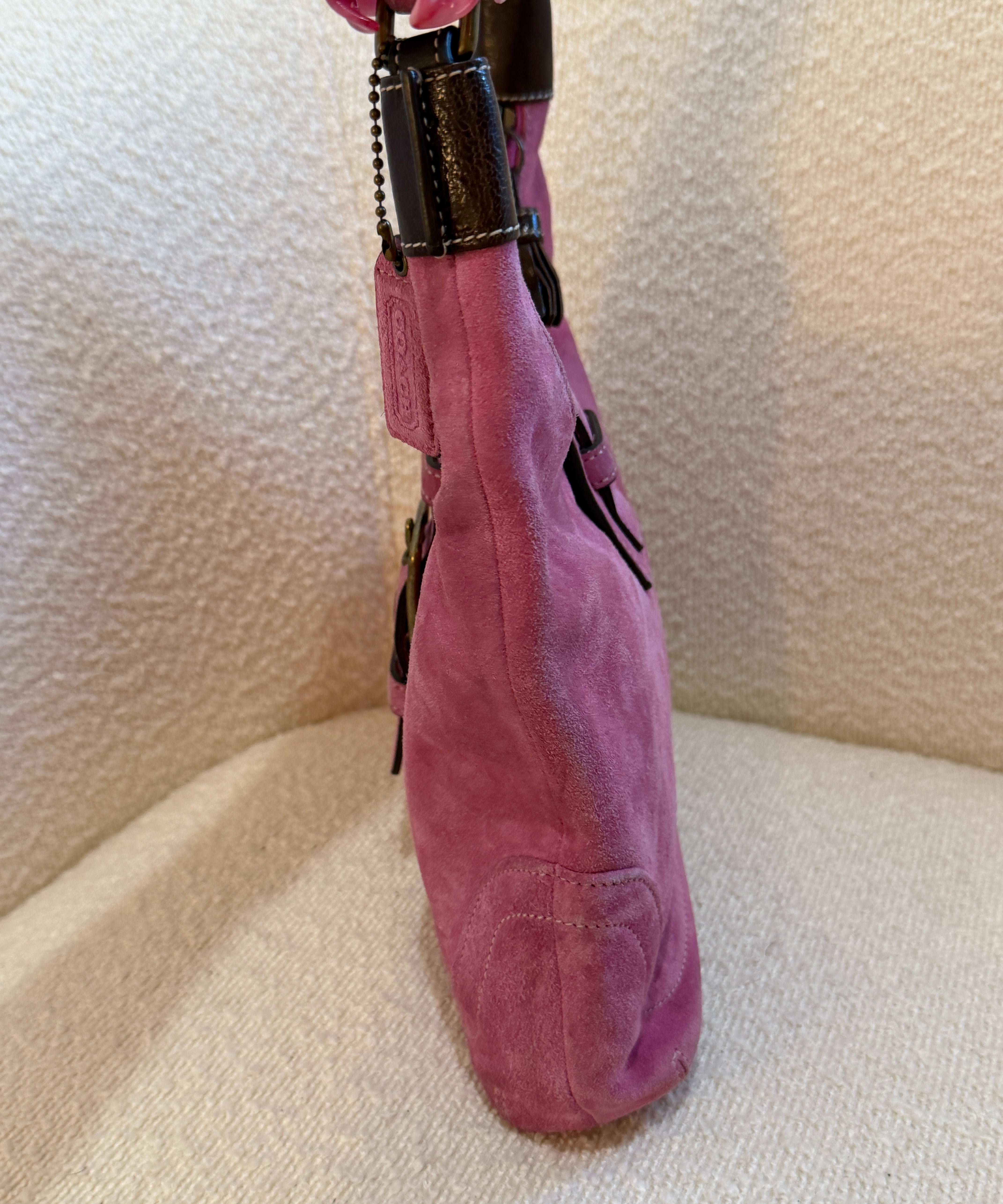 Coach Pink Suede Hamptons Hobo Bag