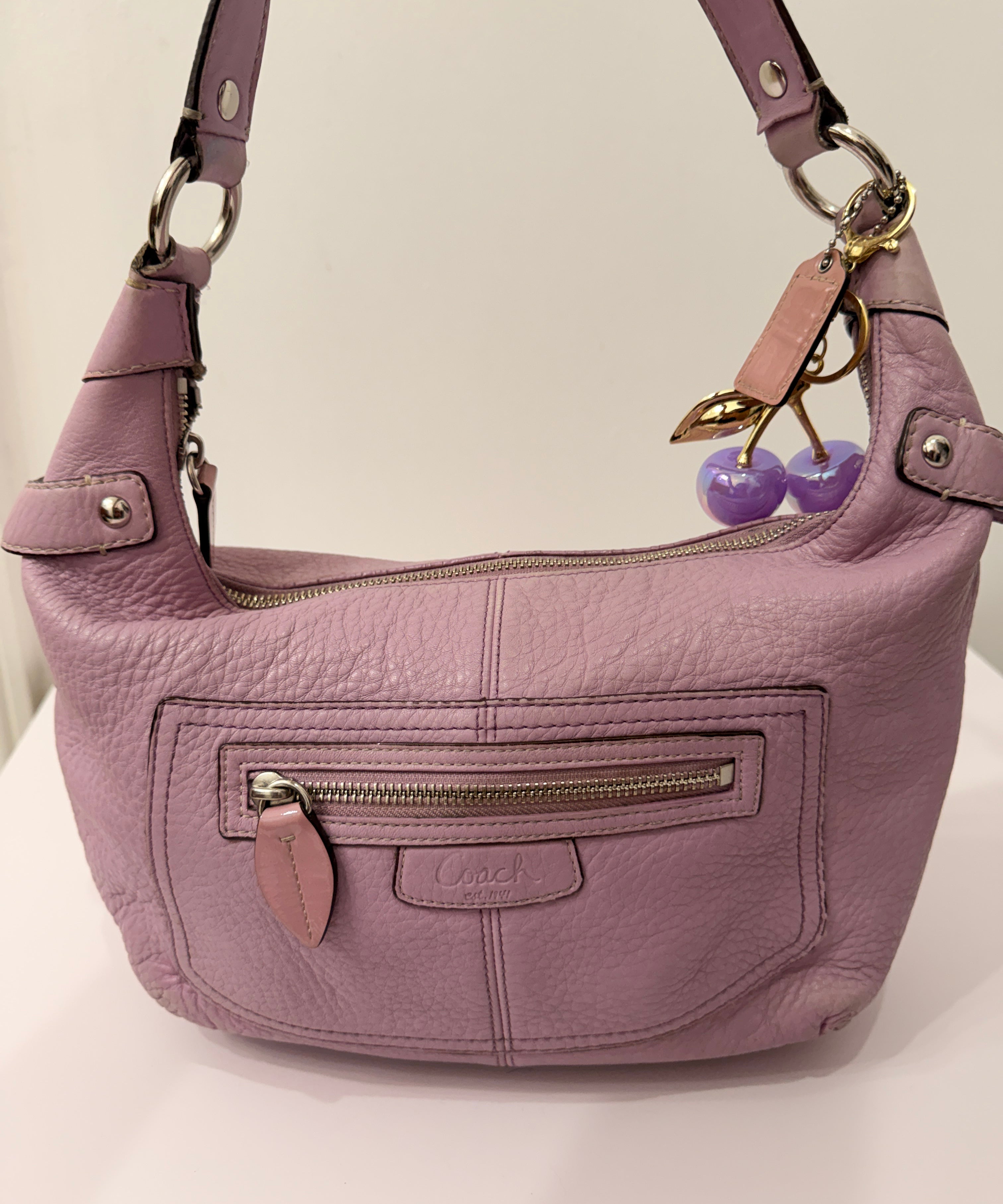 Coach Lilac Pebbled Leather Hobo Shoulder Bag