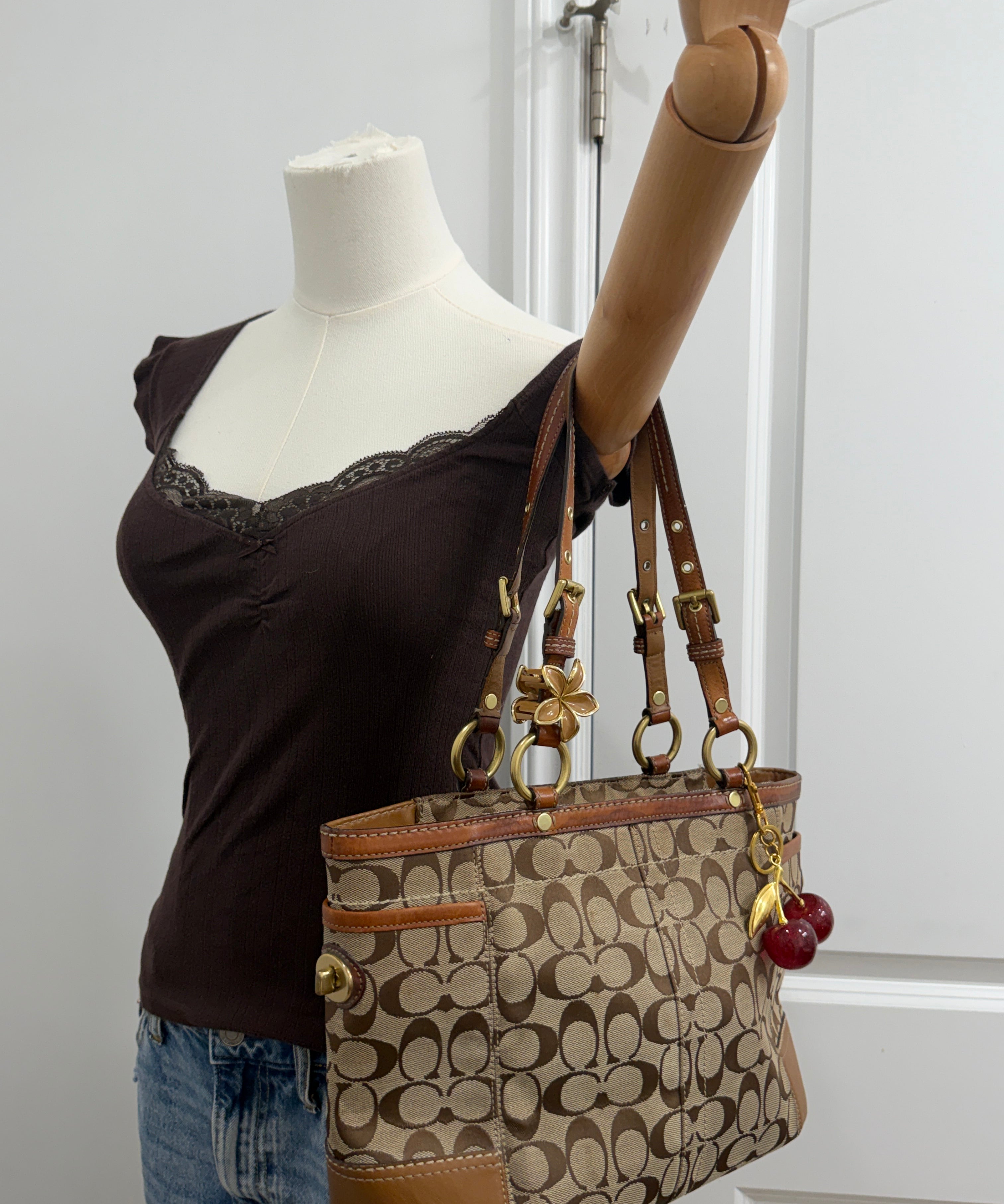 Tan Coach Signature Tote Bag