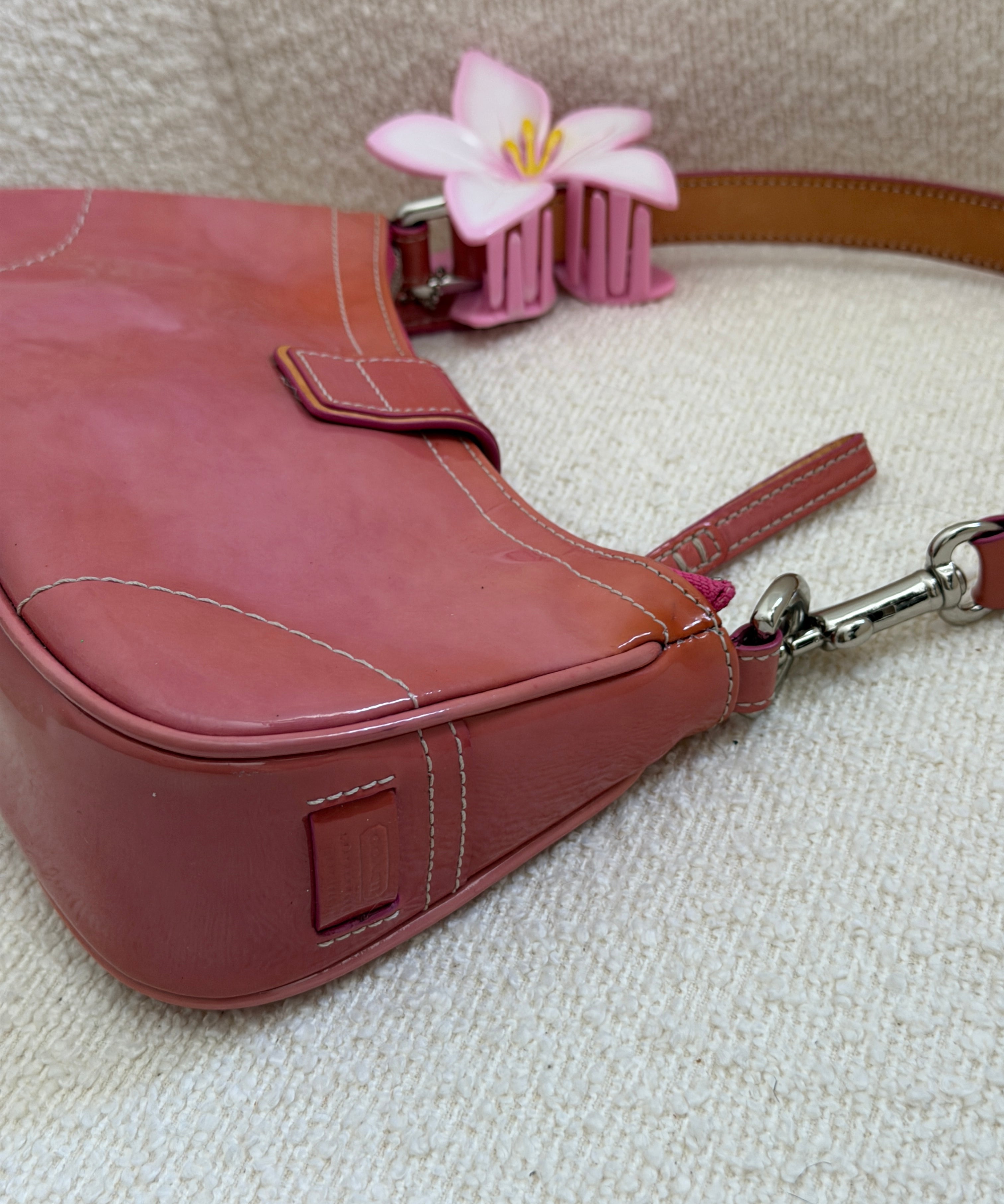 Coach Pink Patent Leather Demi Hamptons Buckle Bag