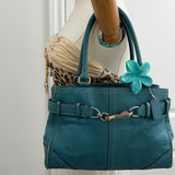 Coach Teal Leather Hamptons Carry-All Bag