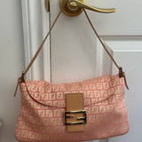 Rare Pink Fendi Zucca Baguette FF Shoulder Bag