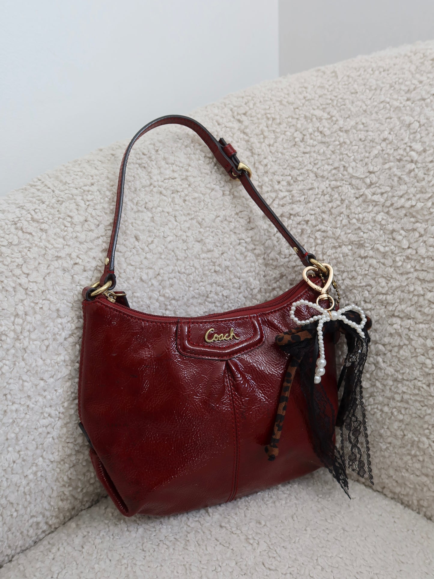 Burgundy Coach Patent Mini Bag