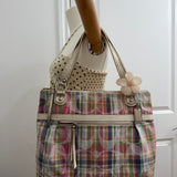 Coach Plaid Madras Poppy Tote Bag