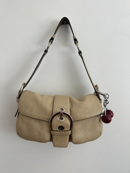 Coach Beige Pebbled Double Pocket Soho Bag