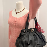 Black Leather Coach Garnett Turnlock Bag
