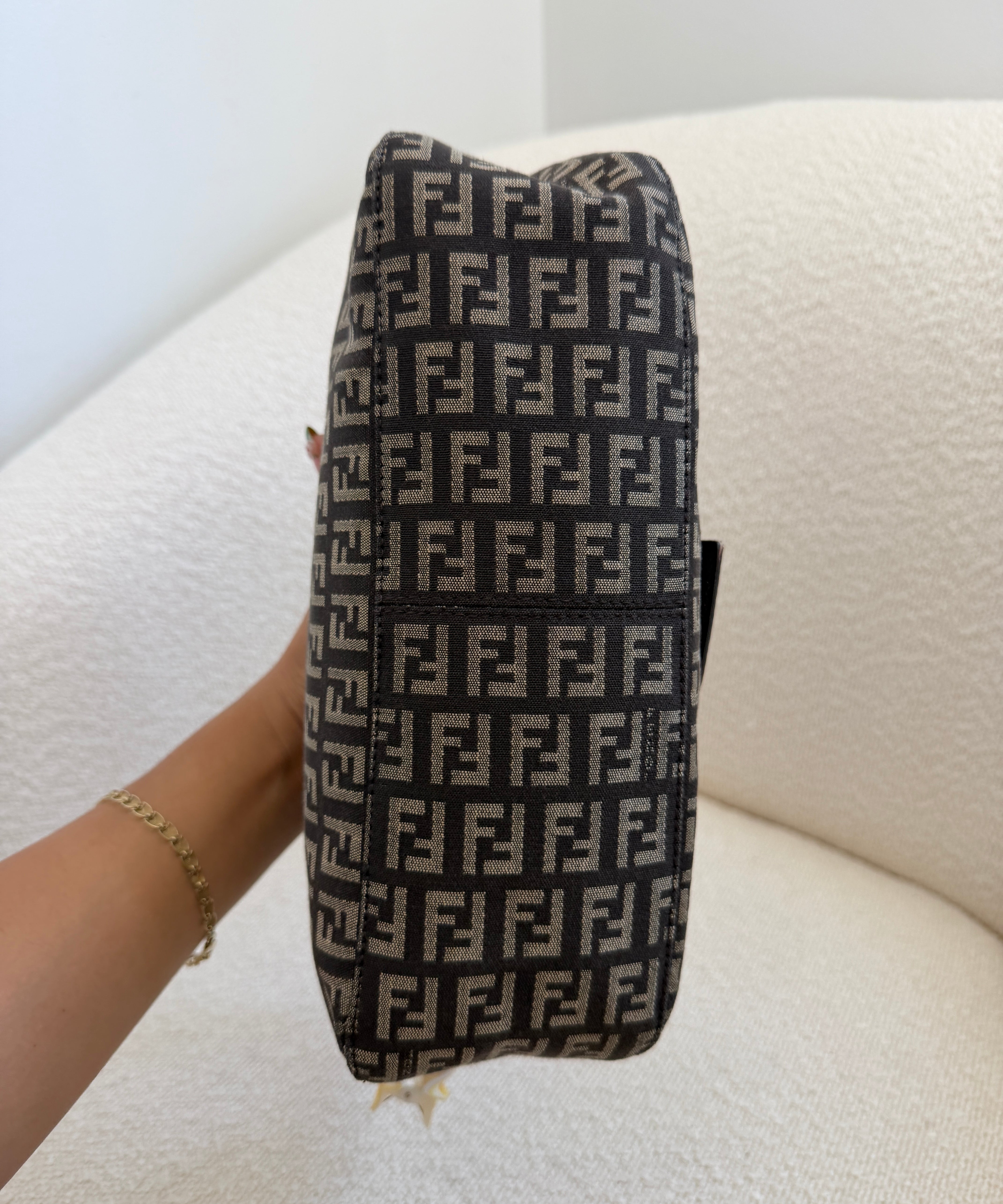 Navy Fendi Zucca Baguette FF Shoulder Bag