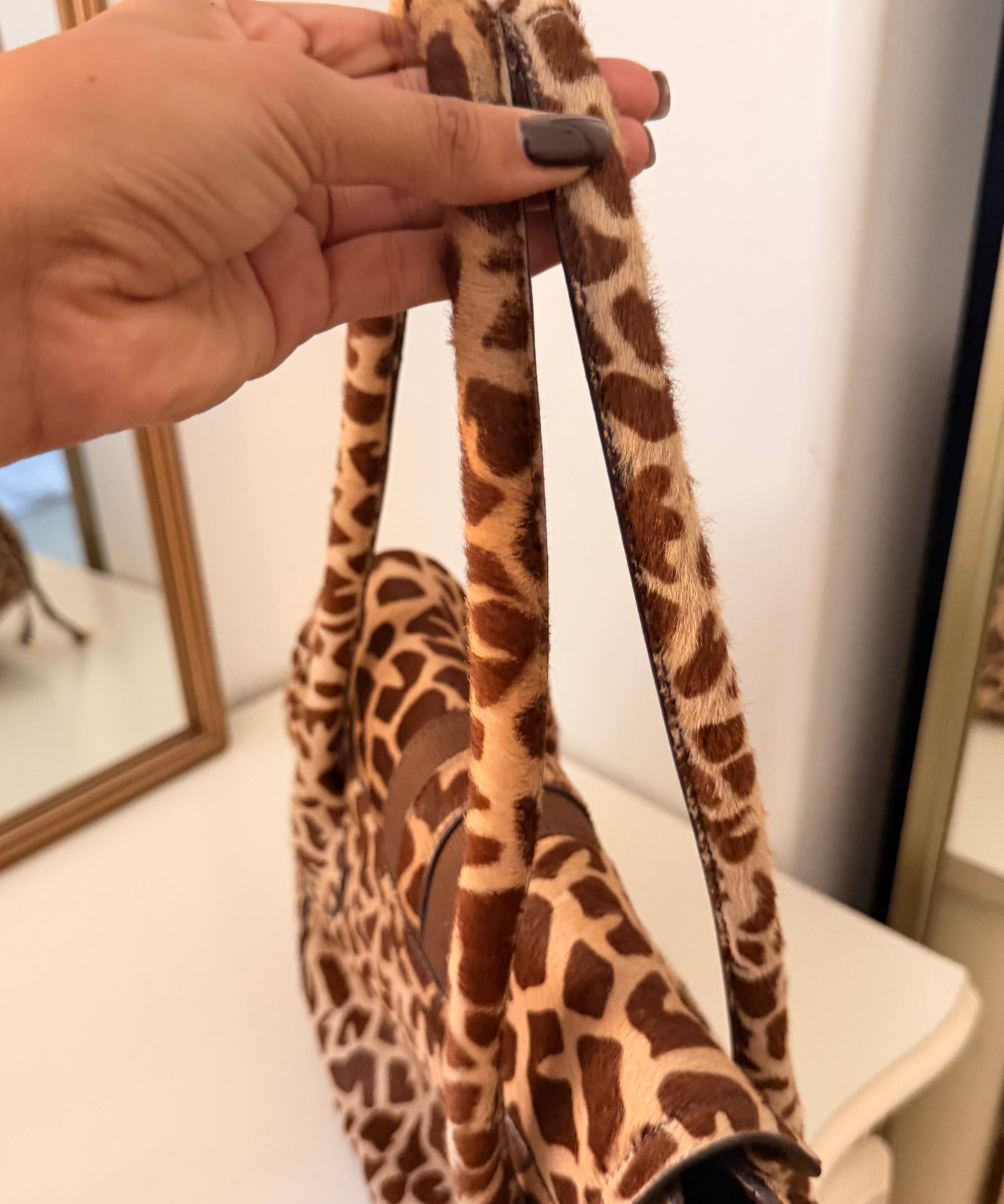 Prada Giraffe Print Calf Hair Buckle Bag
