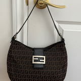 Grey Fendi Signature Brown Mamma Baguette Bag