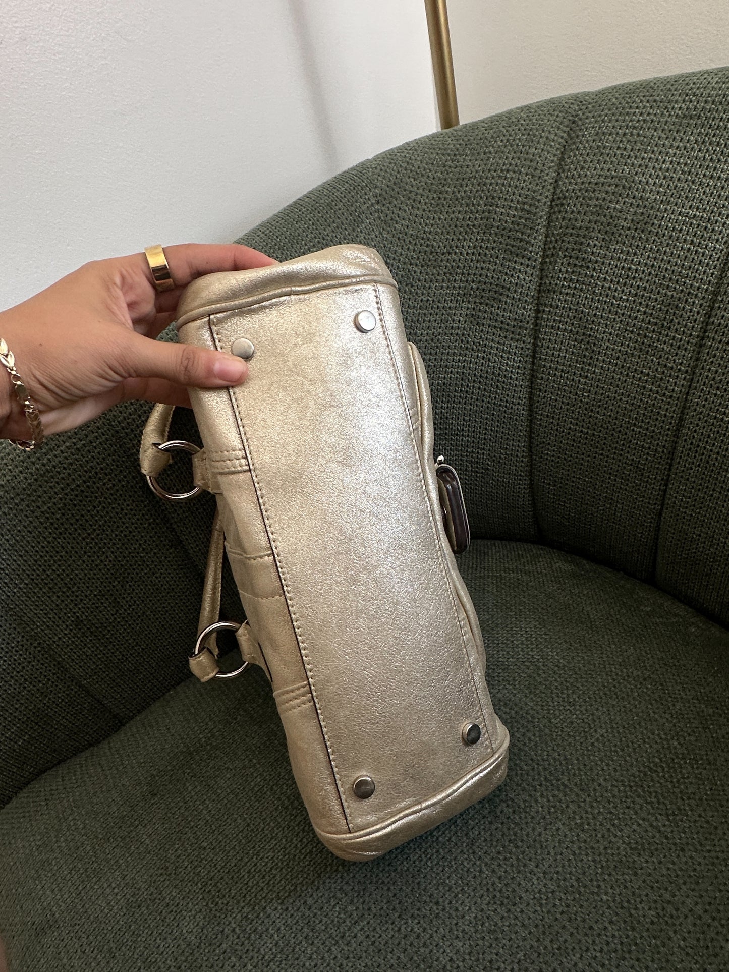 Coach Silver Shimmer Mini Boston Satchel Bag
