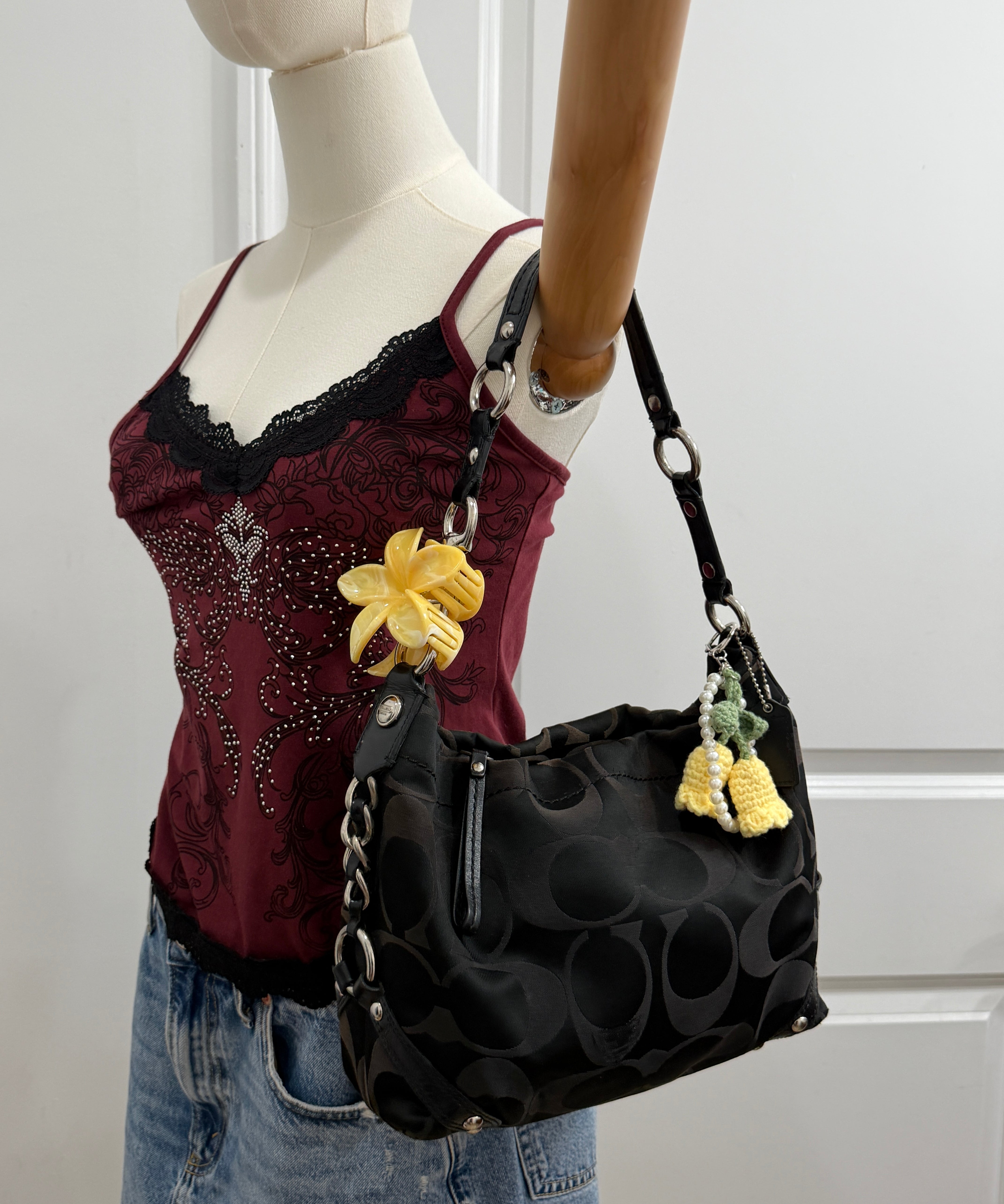 Coach Black Signature Medium Carly Bag