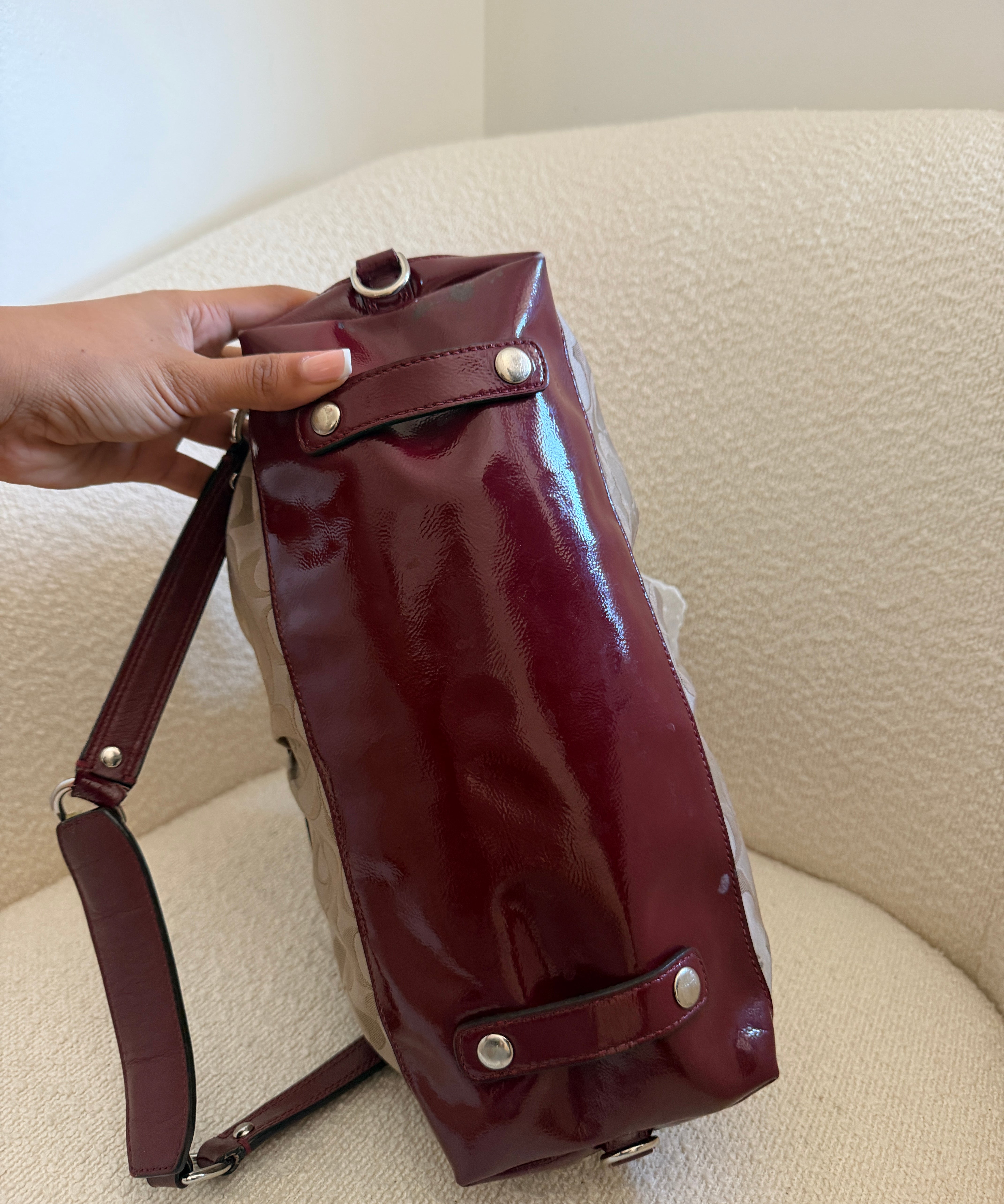 Coach Signature Ashley Bag with Red Patent Trim