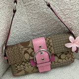 Pink Patchwork Snakeskin Coach Soho Demi Flap