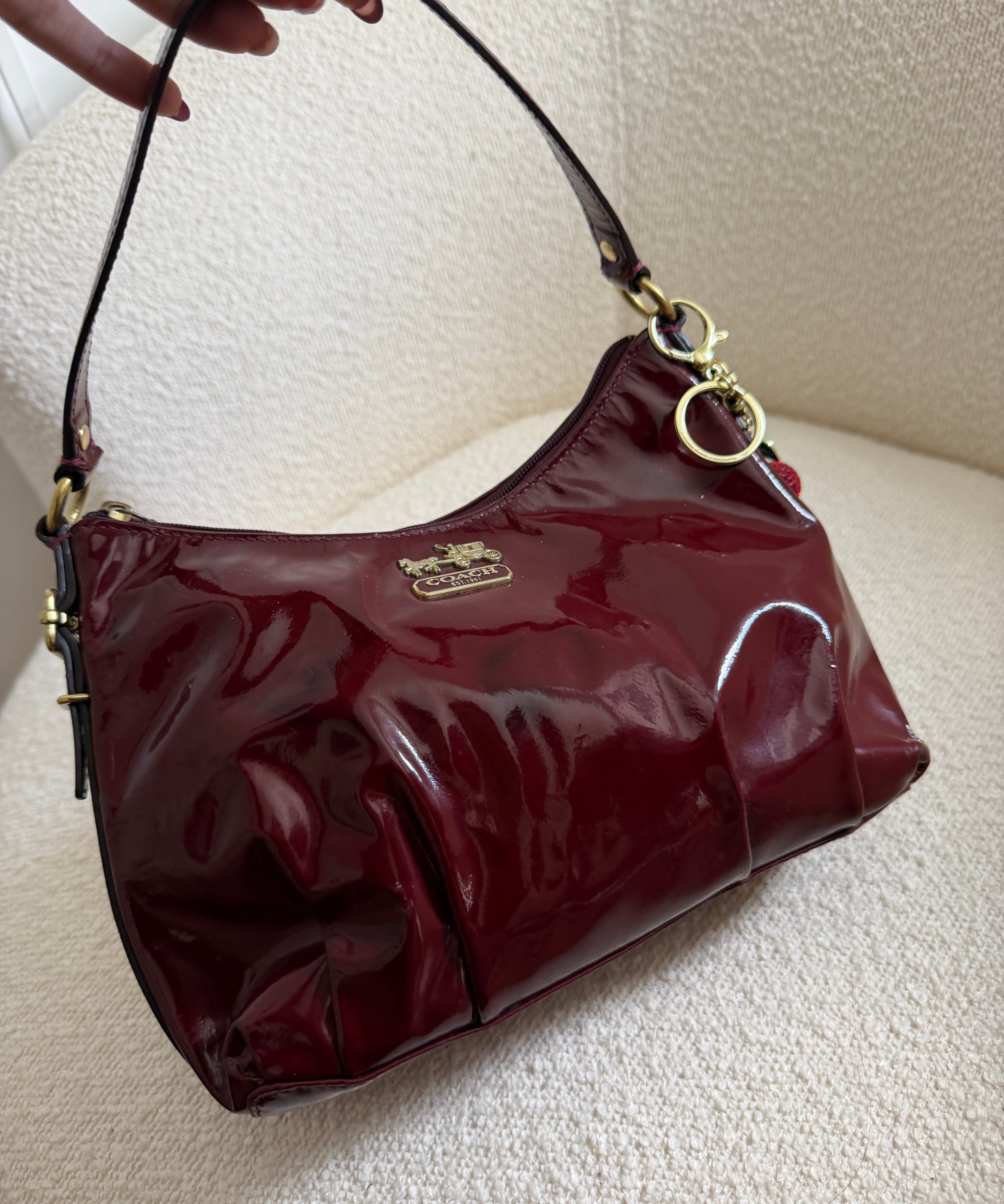 Coach Burgundy Patent Leather Madison Shoulder Bag