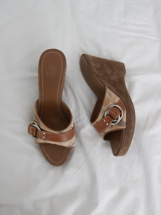 Tan Coach Signature Wedges (Size 8)