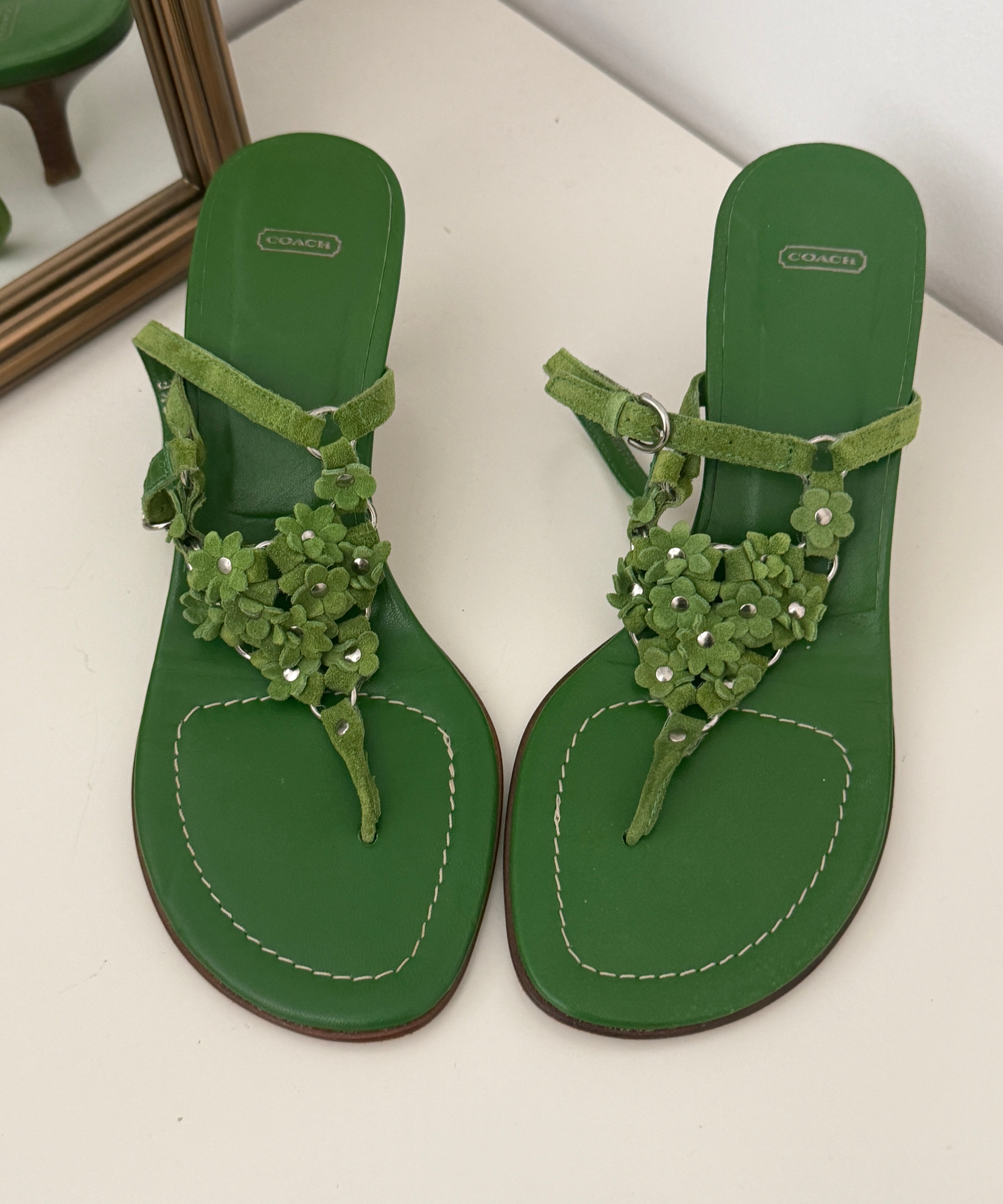 Coach Green Floral Kitten Heels (7.5)