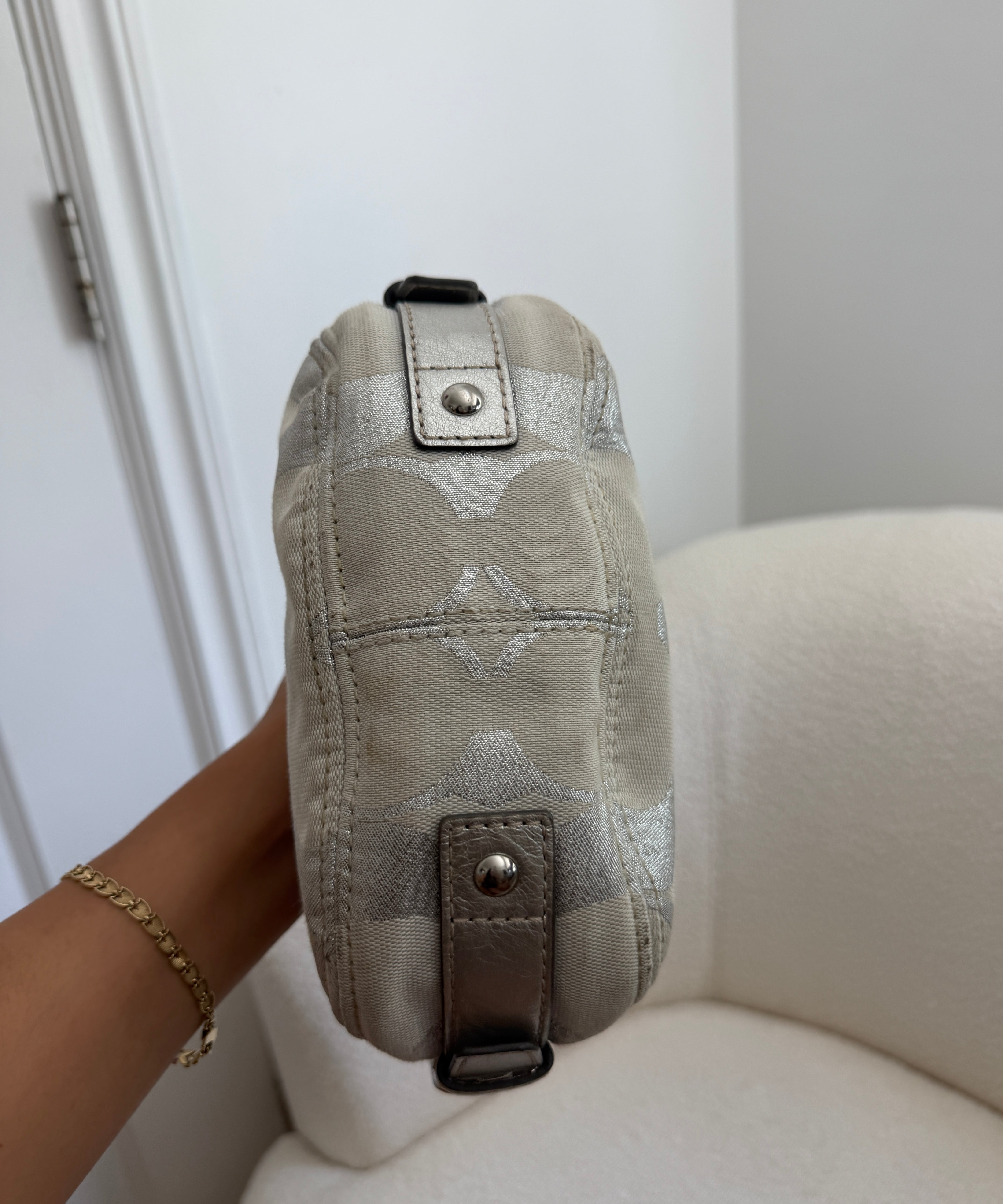 Silver Signature Coach Mini Zoe Bag