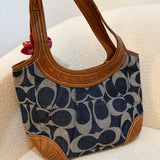 Coach Denim Leather Pleated Hobo Bag