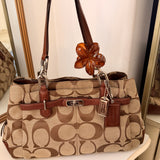 Coach Brown Signature Snakeskin Trim Tote Bag
