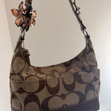 Beige Coach Signature Shoulder Bag with Tan Trim