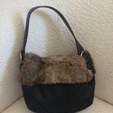 Coach Black Rabbit Fur Trim Mini Hobo Bag