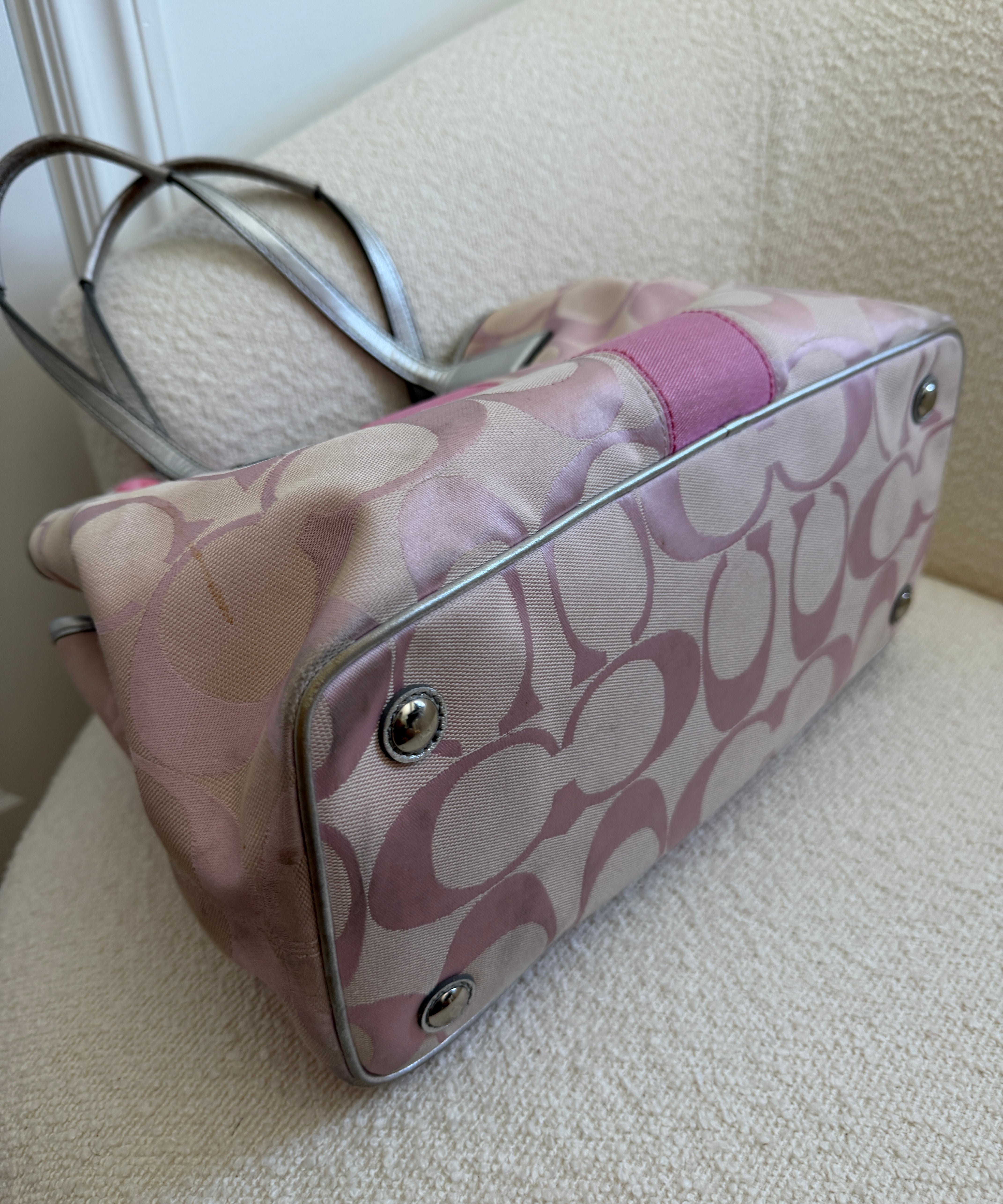 Coach Pink Stripe Kisslock Tote