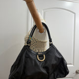 Black Leather Gucci D-Ring Large Shoulder Bag