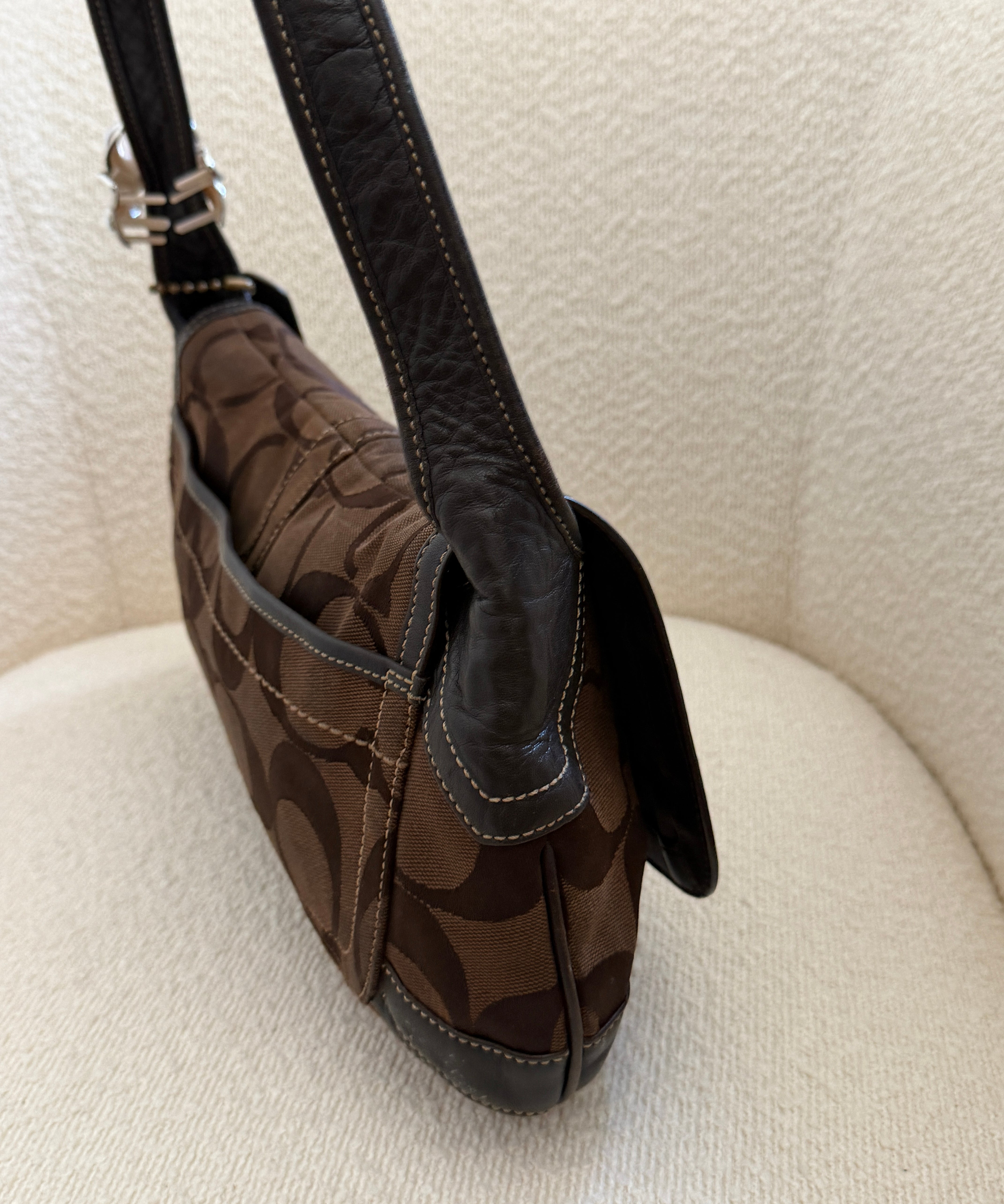 Coach Brown Signature Turnlock Ergo Flap Bag