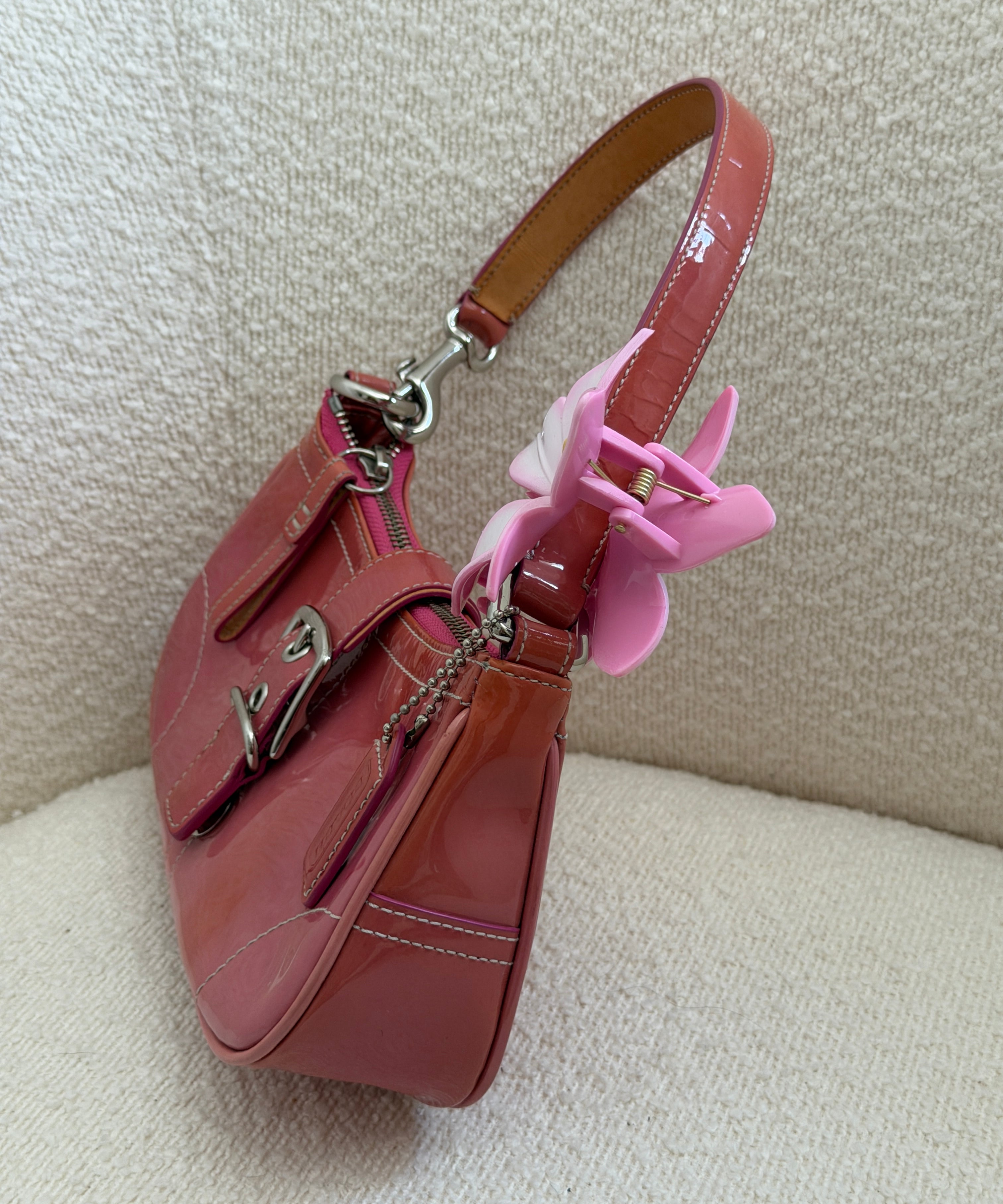 Coach Pink Patent Leather Demi Hamptons Buckle Bag