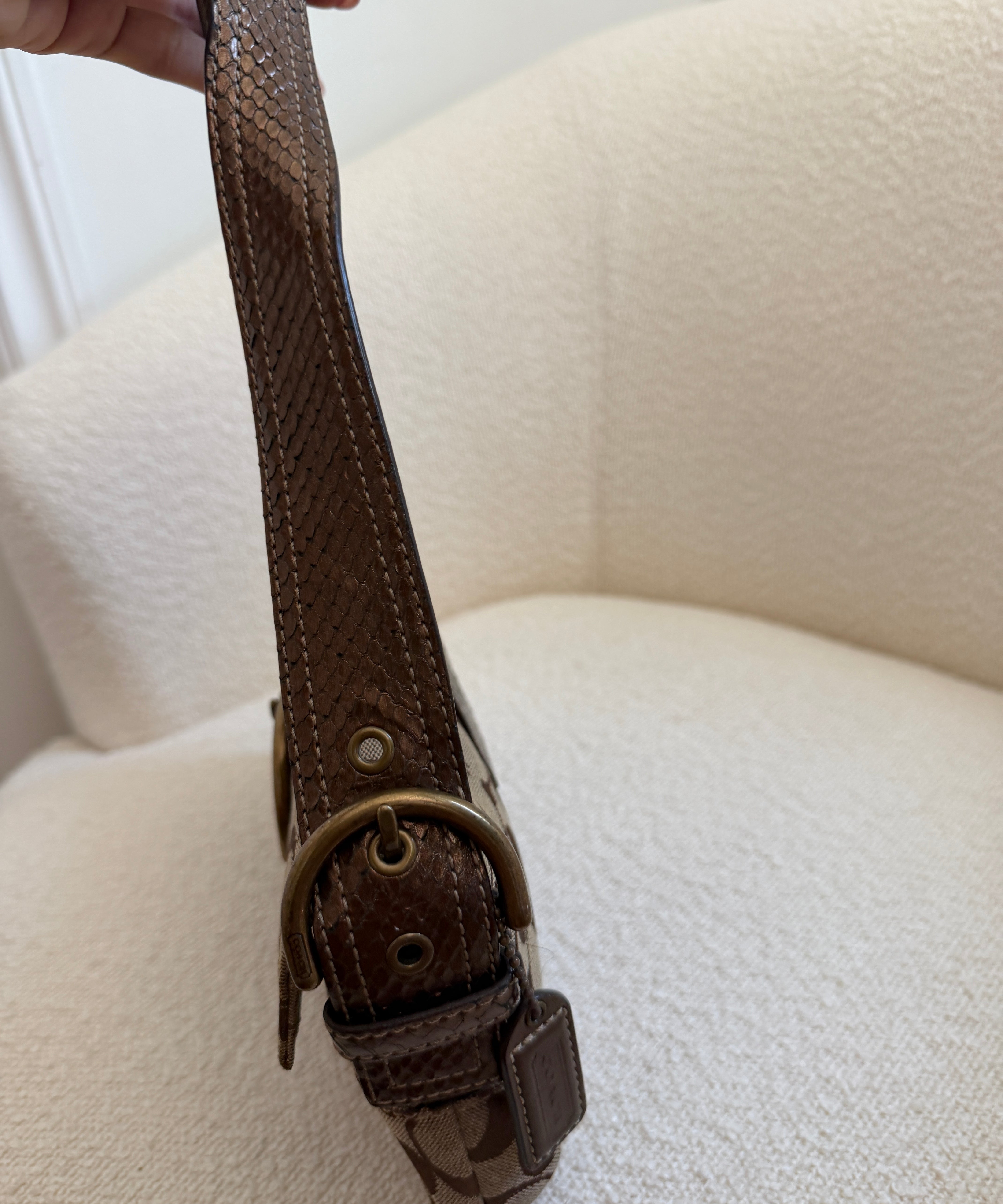 Brown Snakeskin Trim Coach Soho Demi Flap