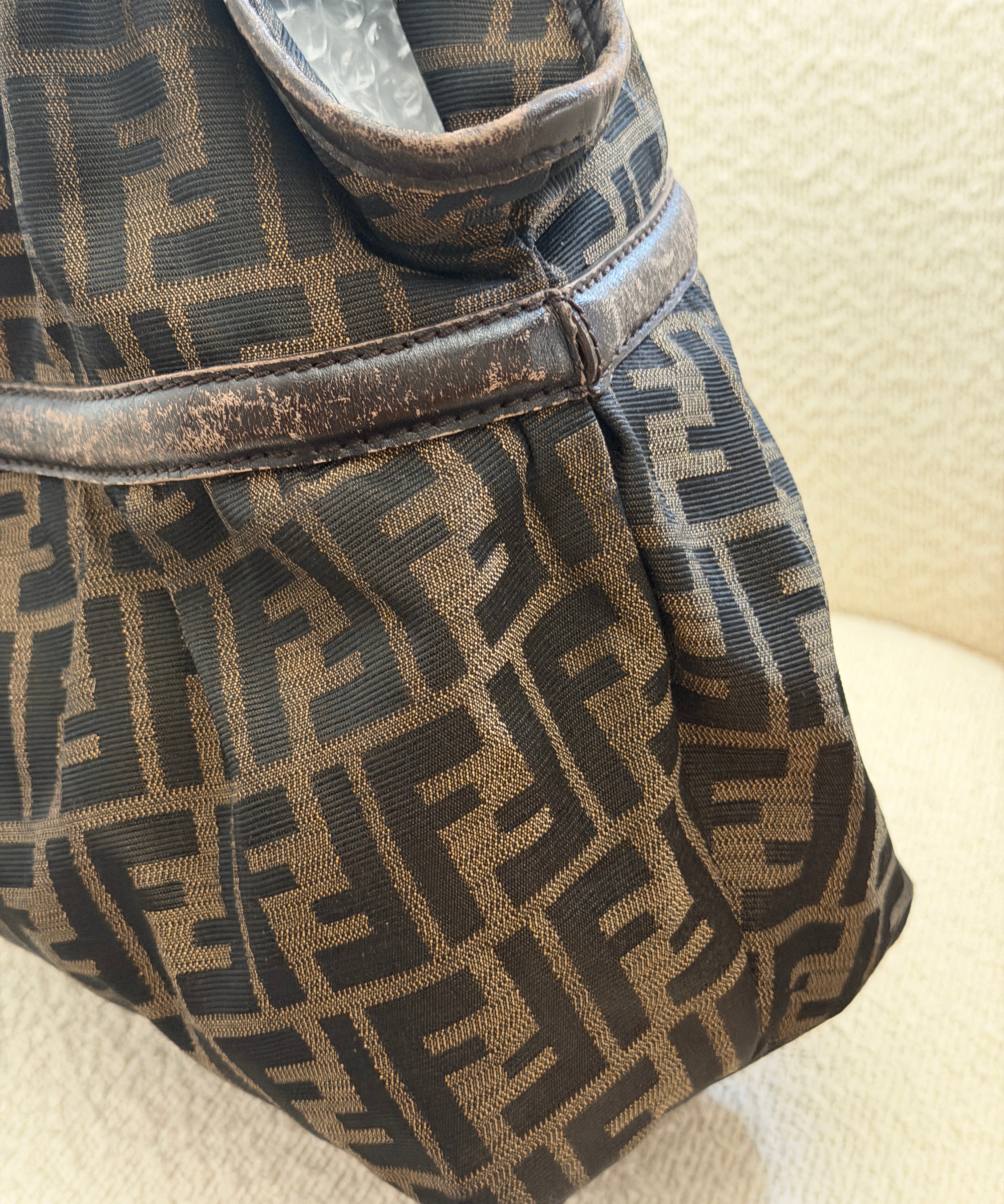 Fendi Tobacco Canvas Zucca Chef Large Shoulder Bag