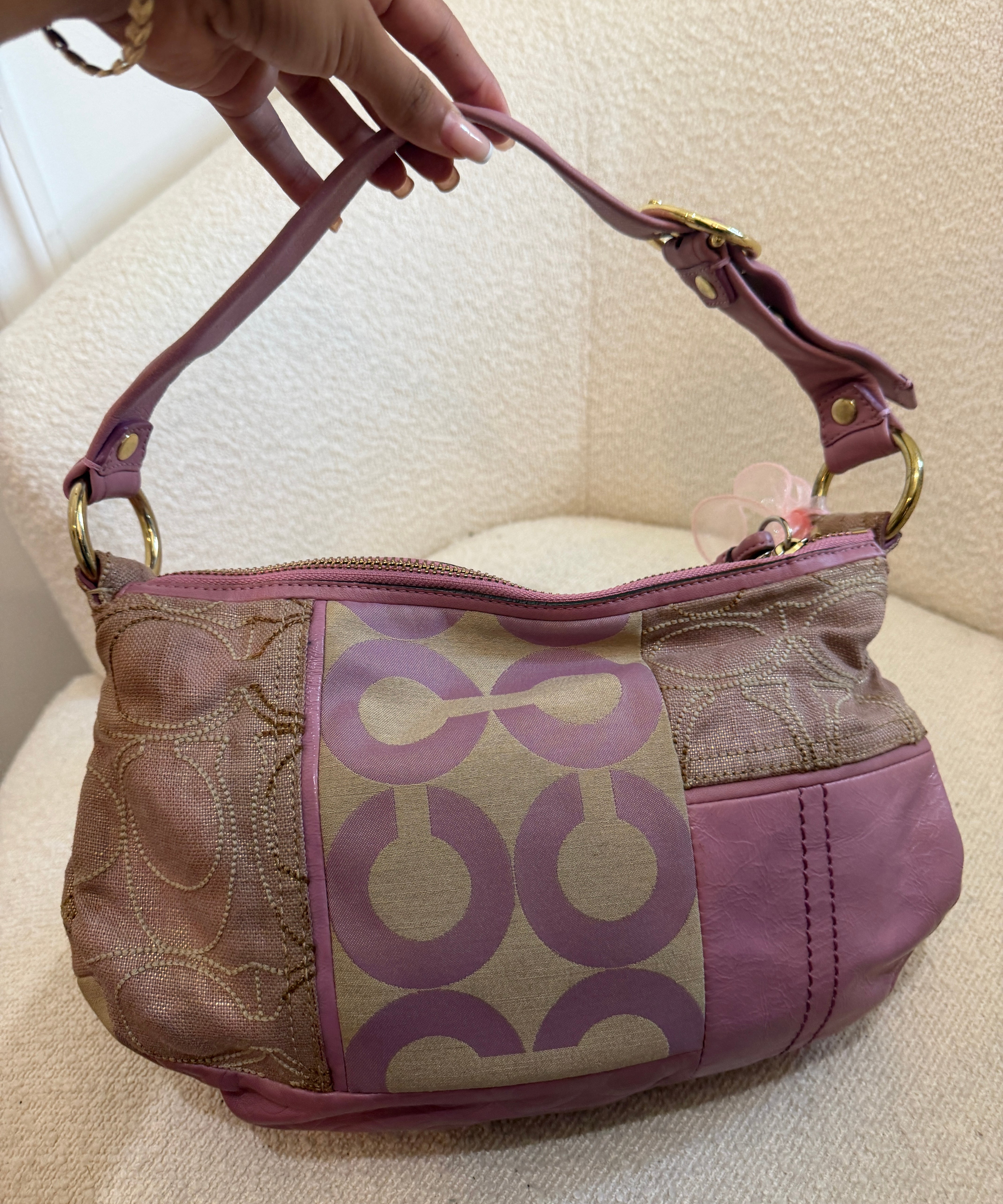 Coach Pink Op Art Patchwork Shoulder Bag