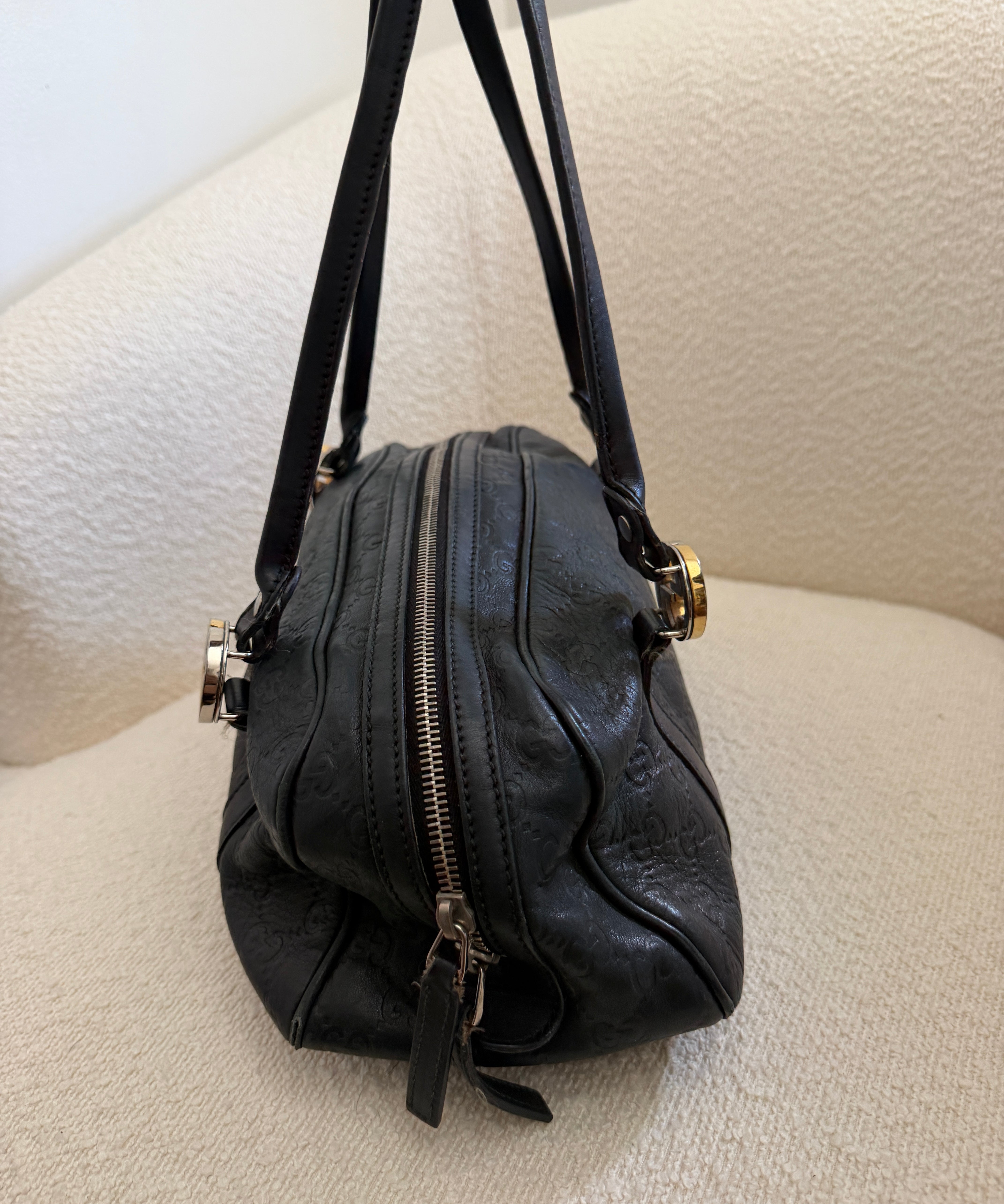 Black Leather Gucci Bowler Shoulder Bag
