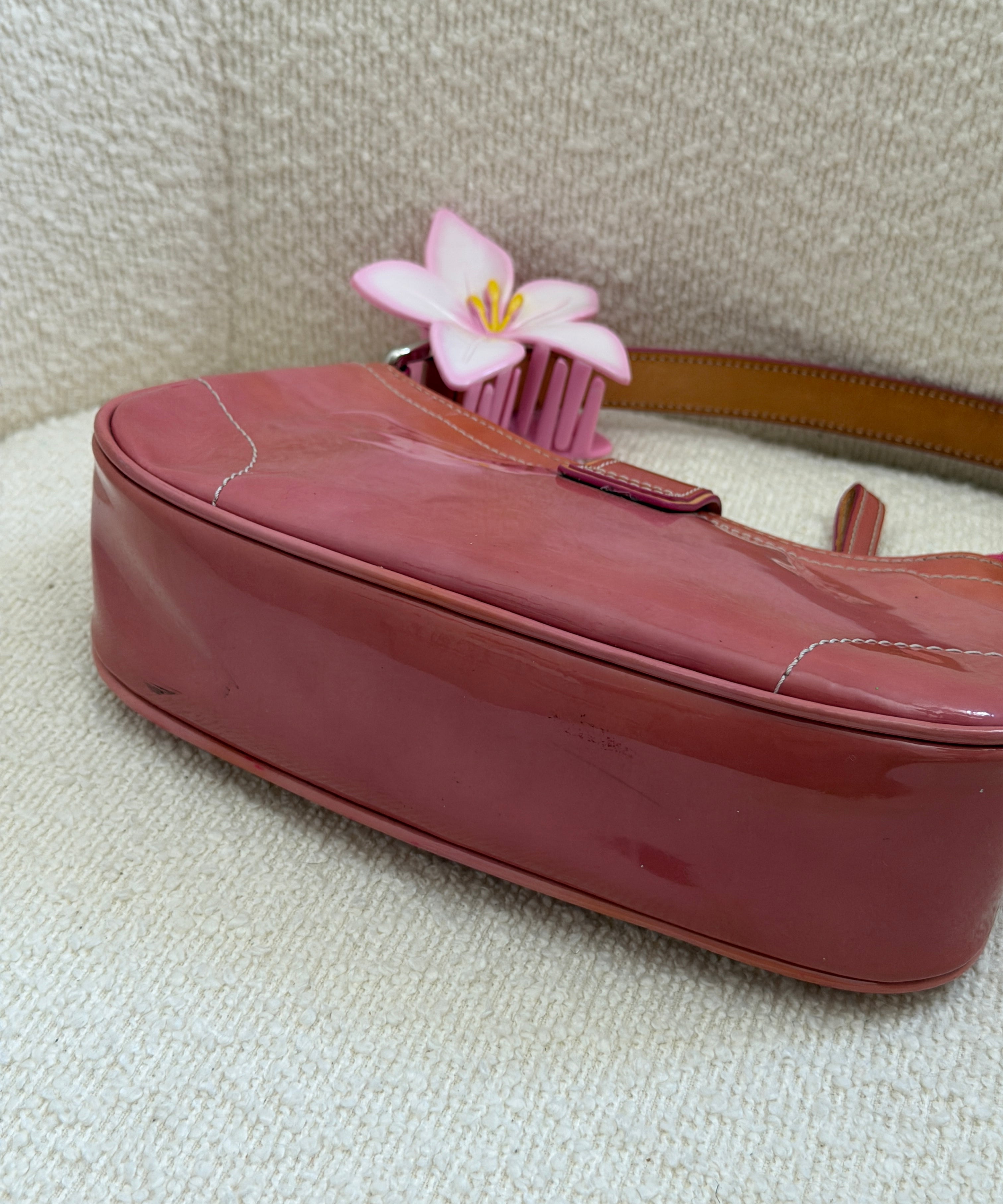 Coach Pink Patent Leather Demi Hamptons Buckle Bag