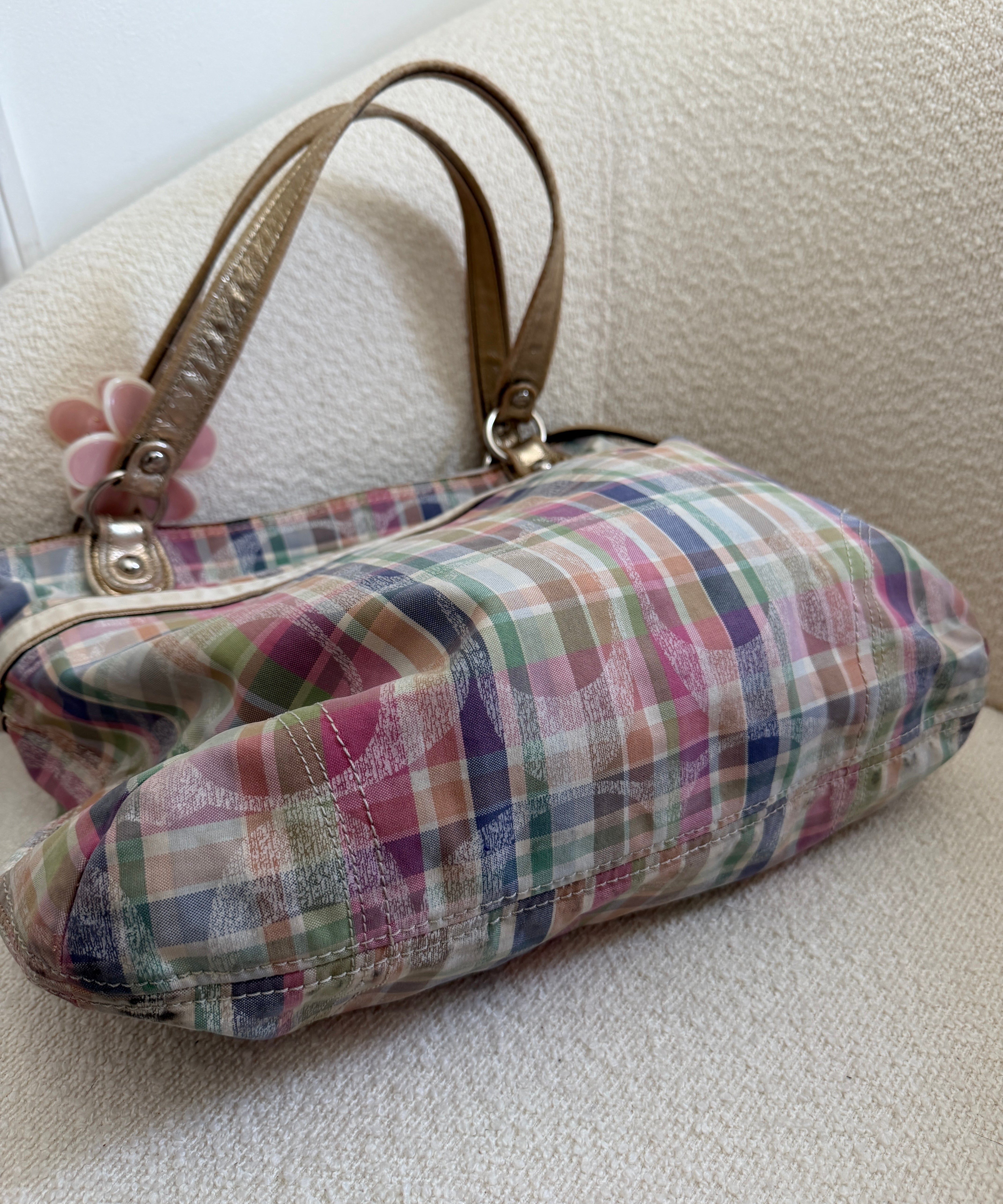 Coach Plaid Madras Poppy Tote Bag